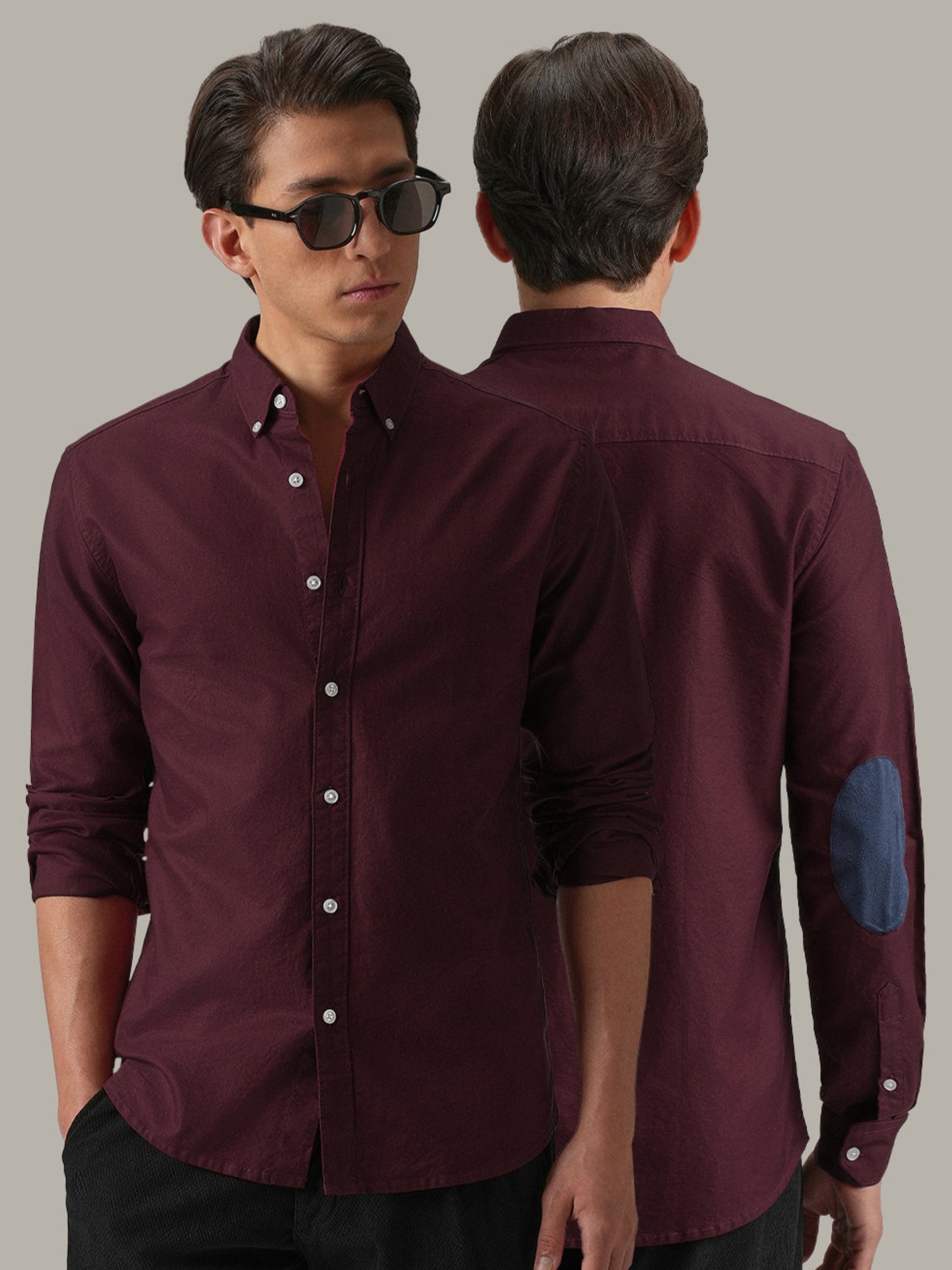 Maroon Plain Elbow Patch Shirt