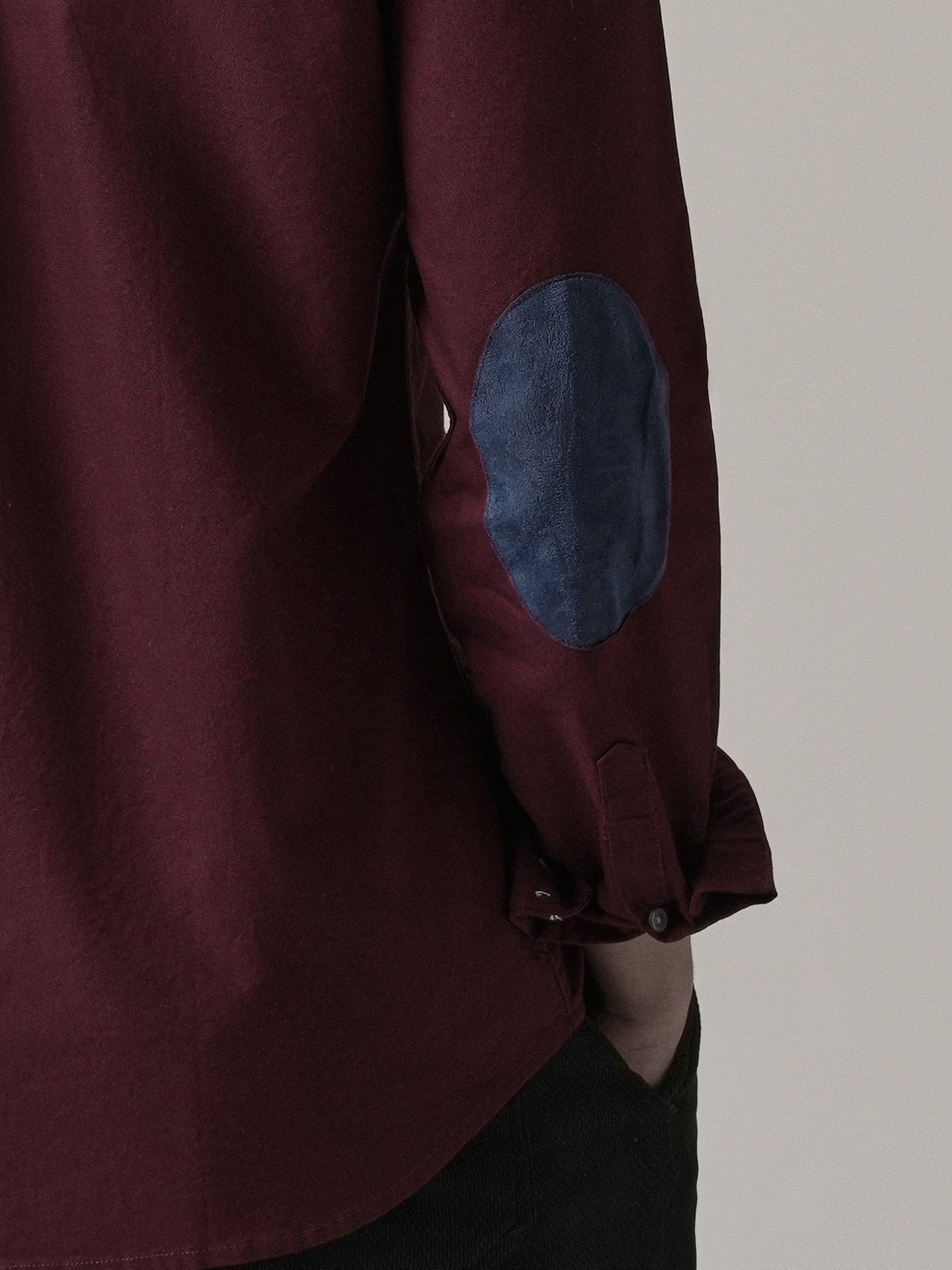 Maroon Plain Elbow Patch Shirt
