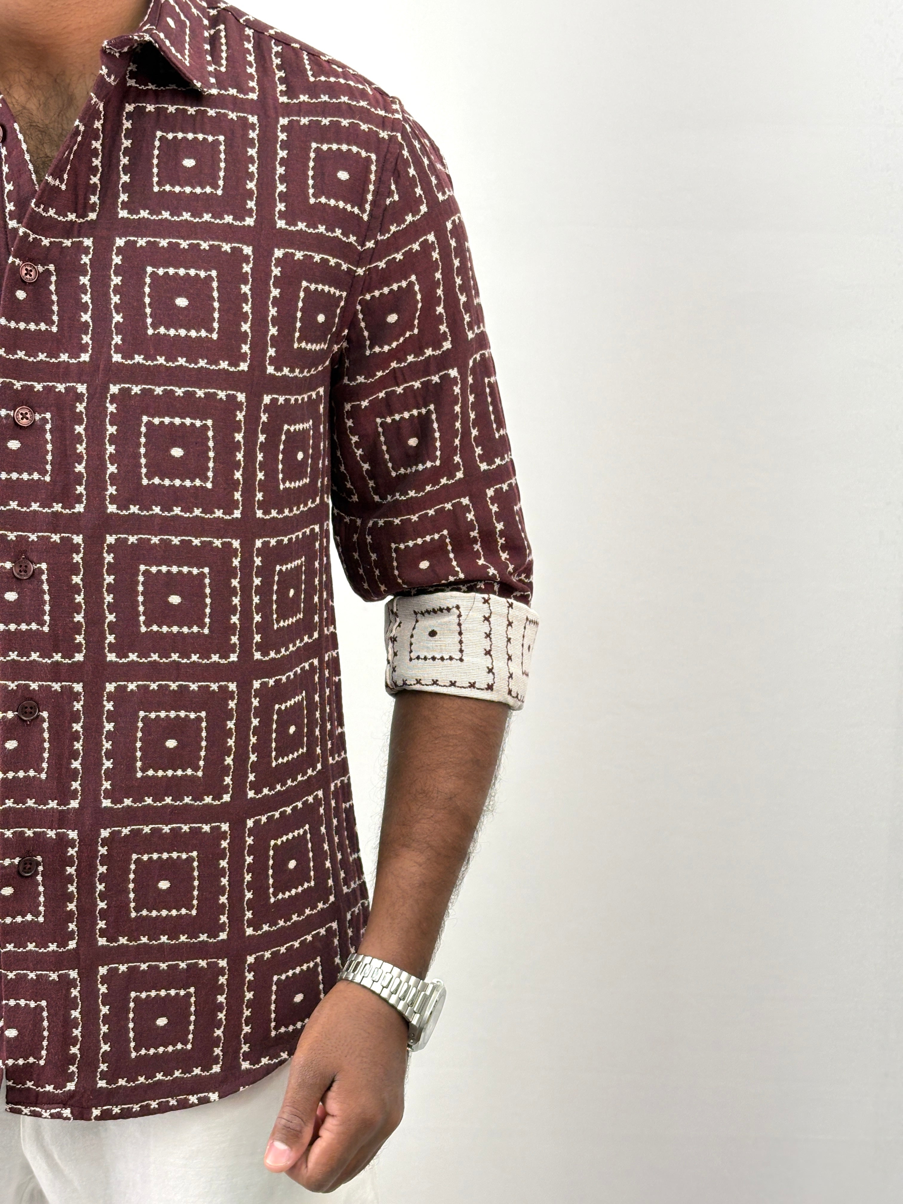 Maroon Geometric Jacquard Shirt
