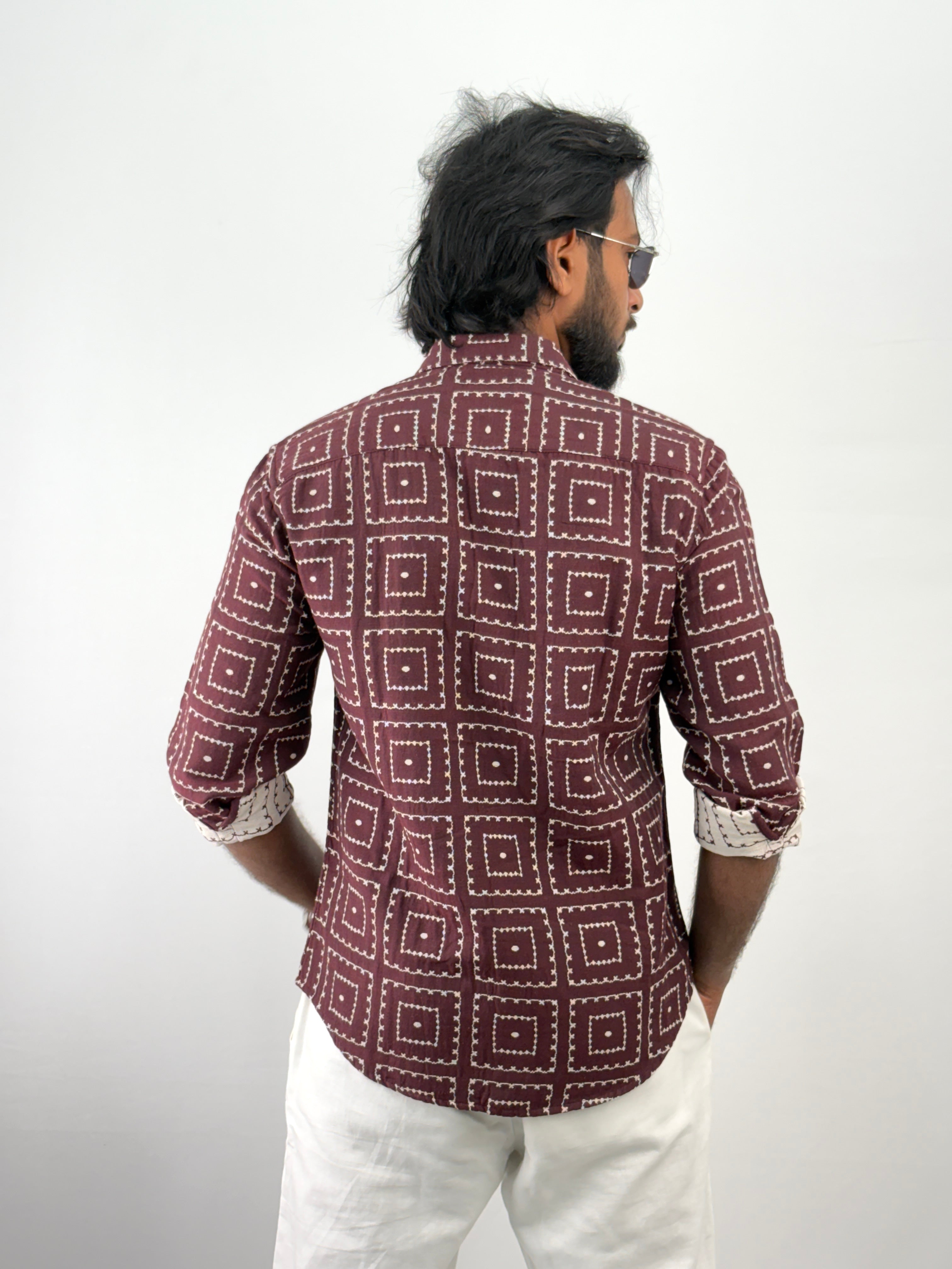 Maroon Geometric Jacquard Shirt