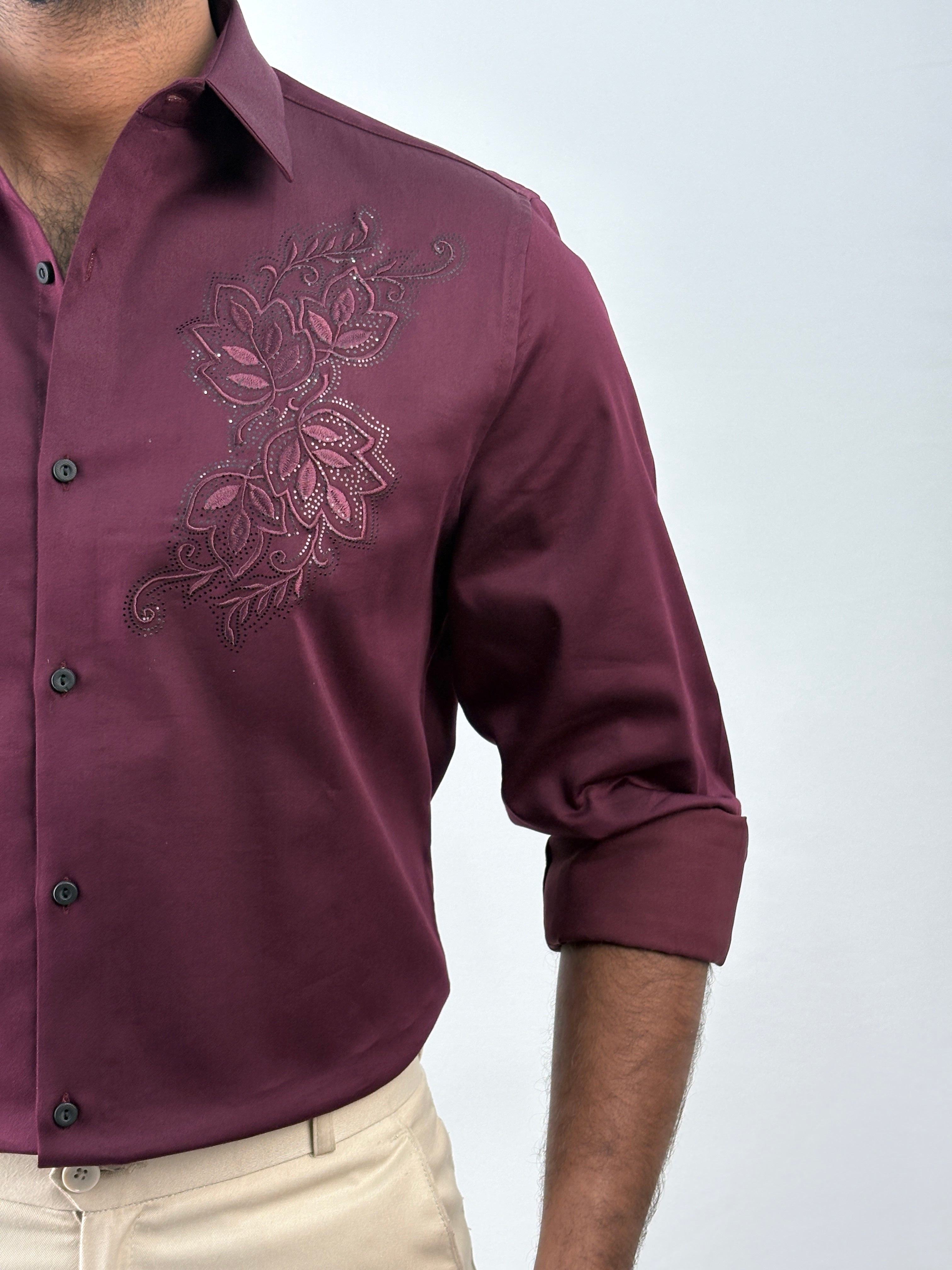 Maroon Designer Embroidery Stone Work Shirt 1