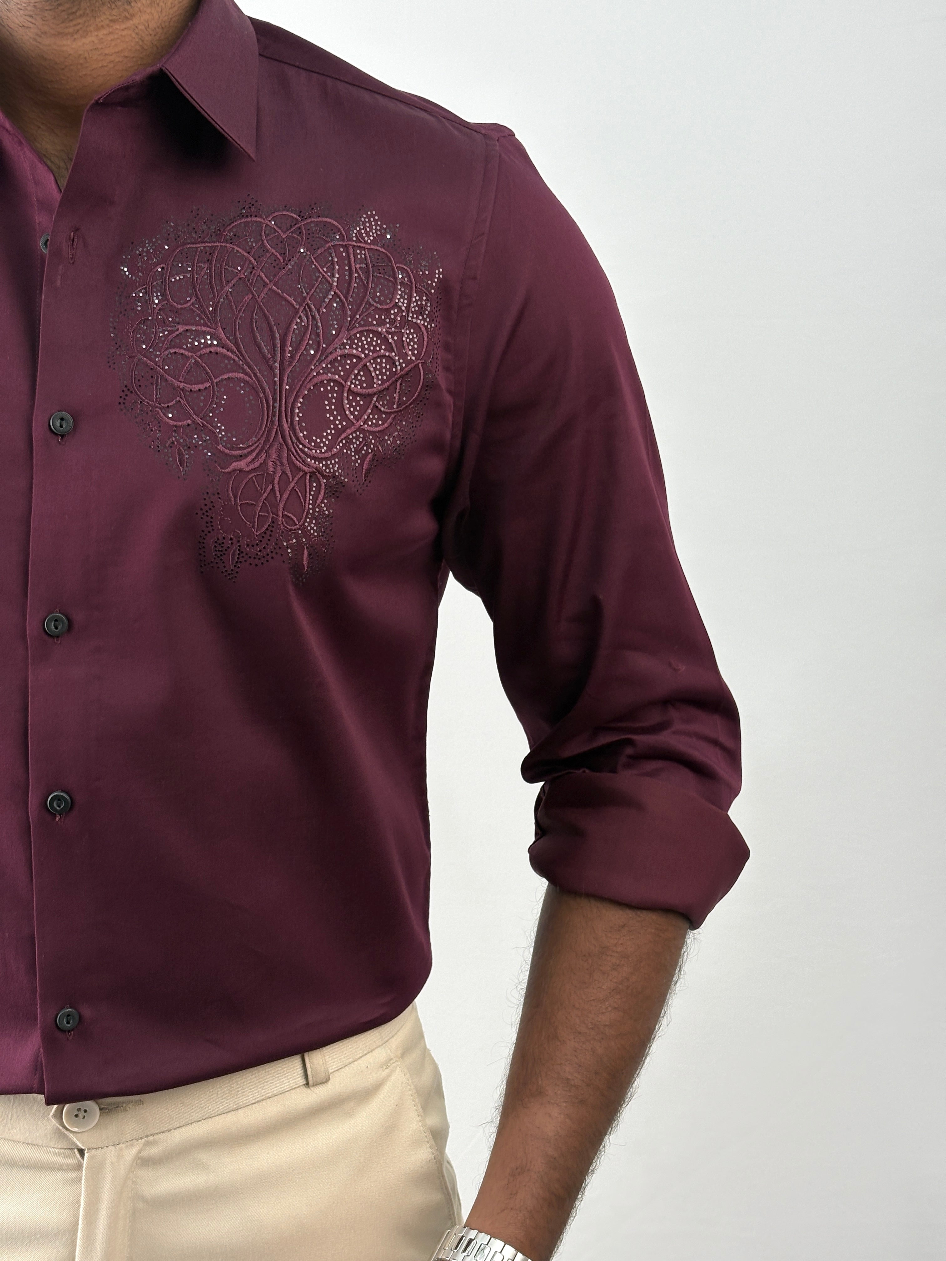 Maroon Designer Embroidery Stone Work Shirt 2