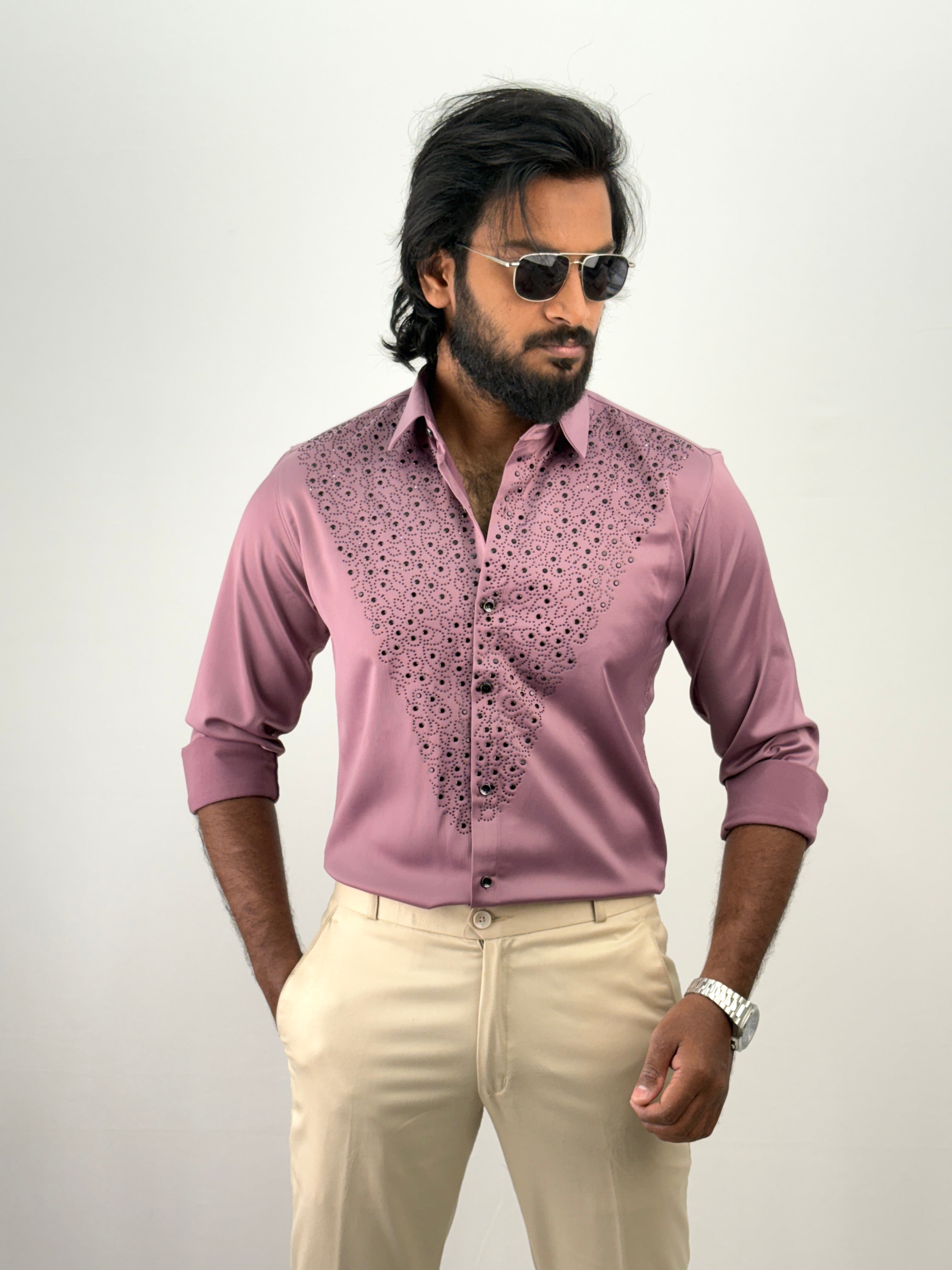 Mauve Designer Stone Work Shirt 9