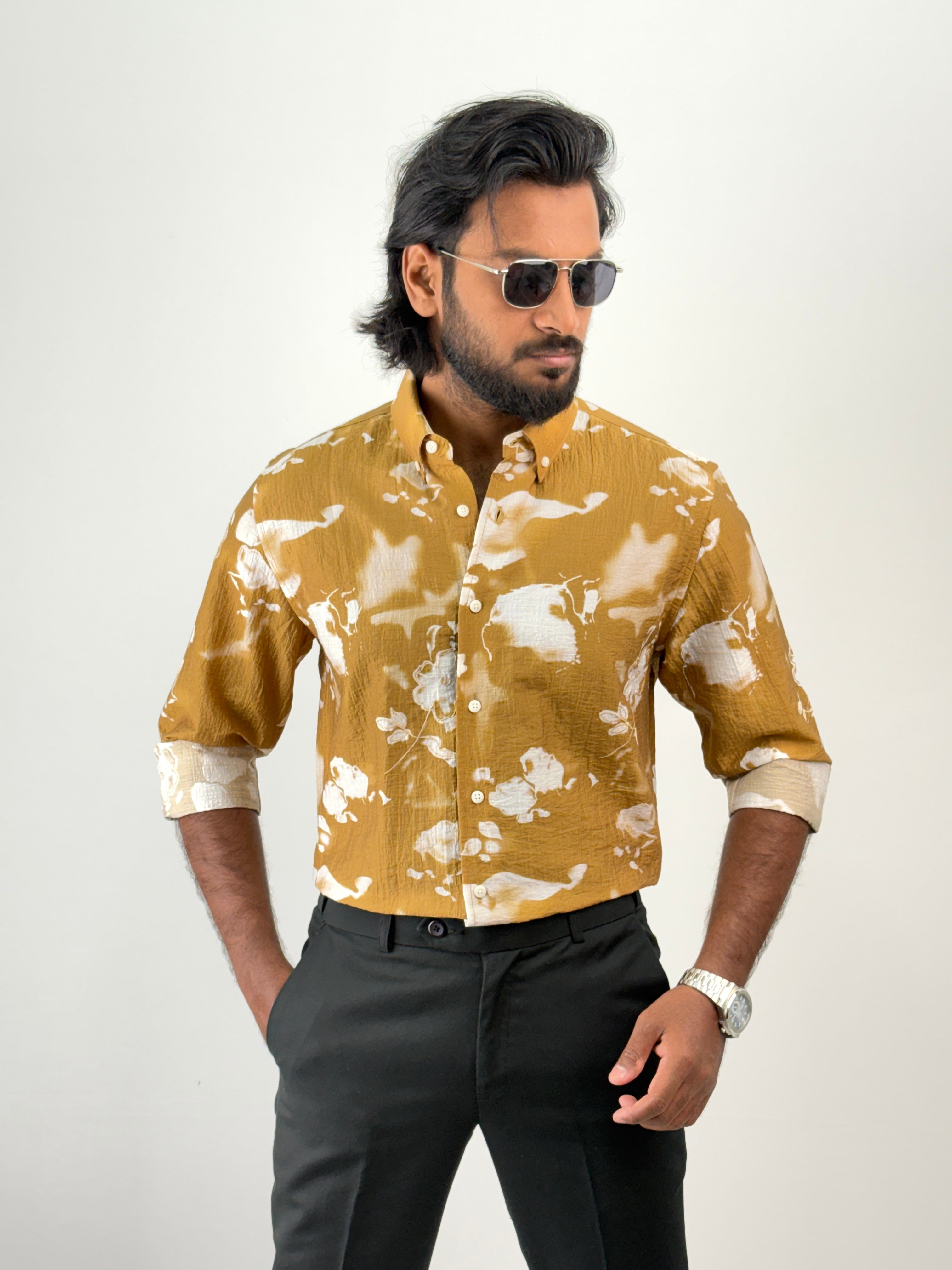 Mustard Printed Embroidery Shirt