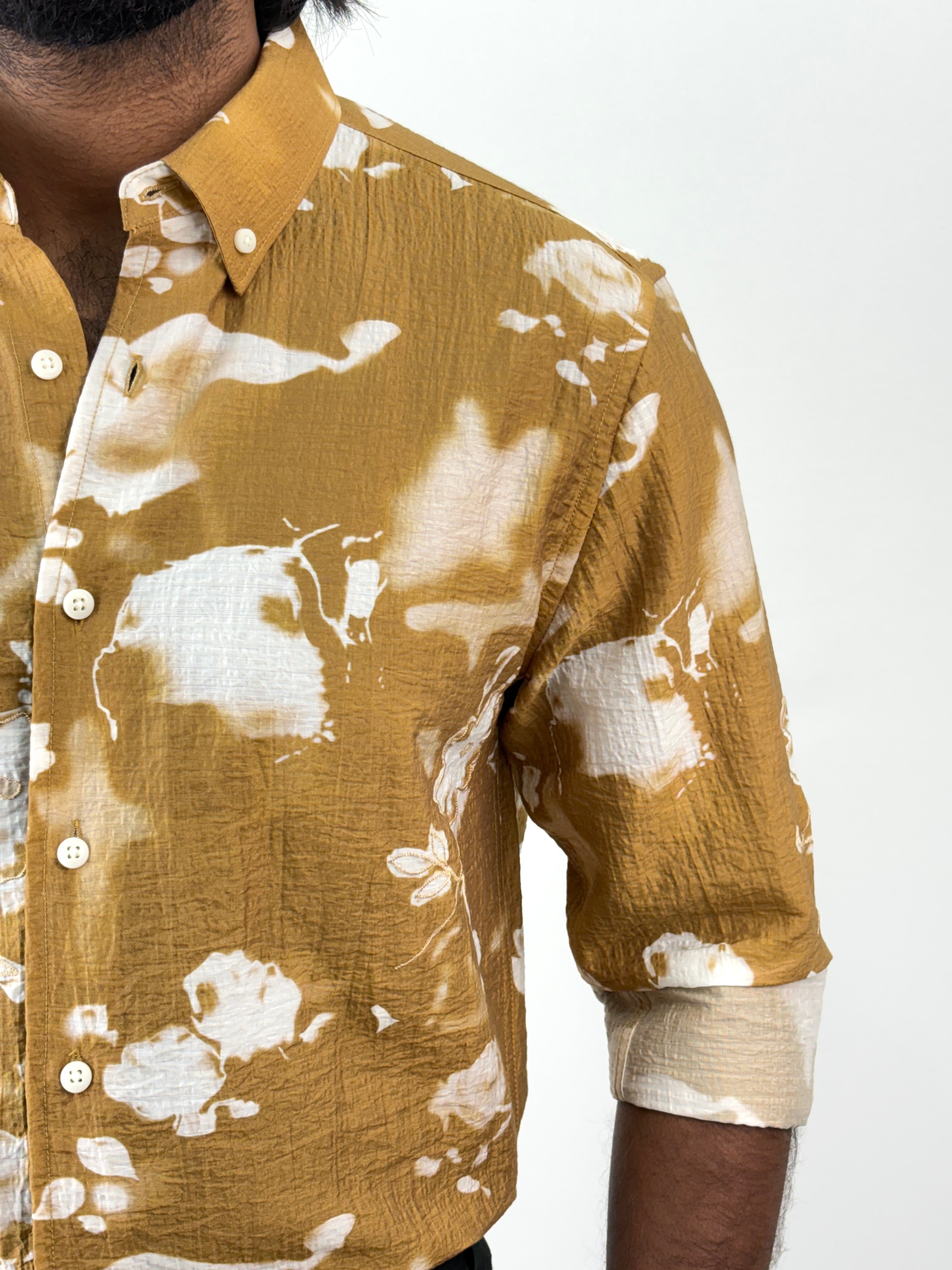 Mustard Printed Embroidery Shirt