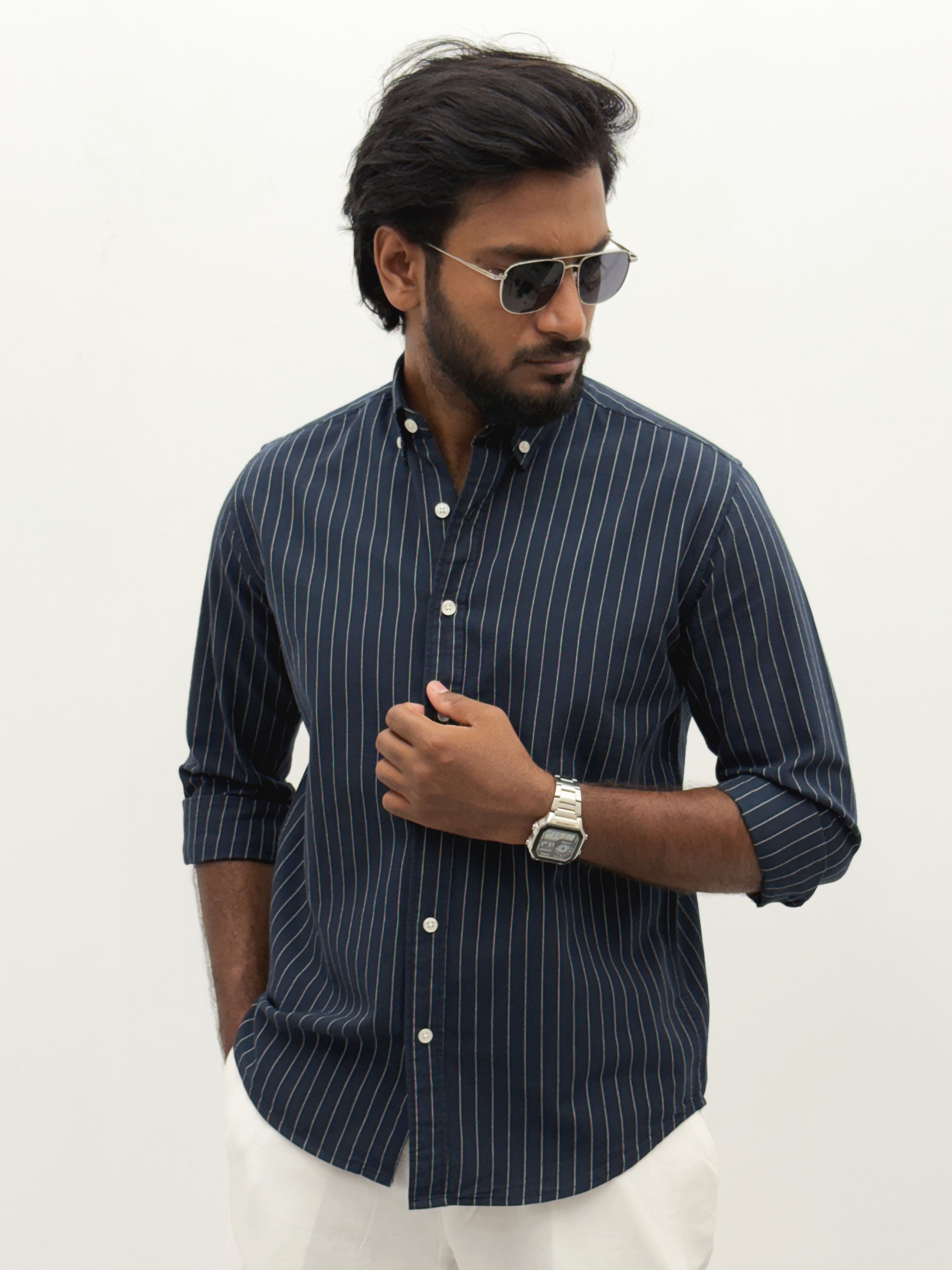 Navy Oxford Stripe Shirt