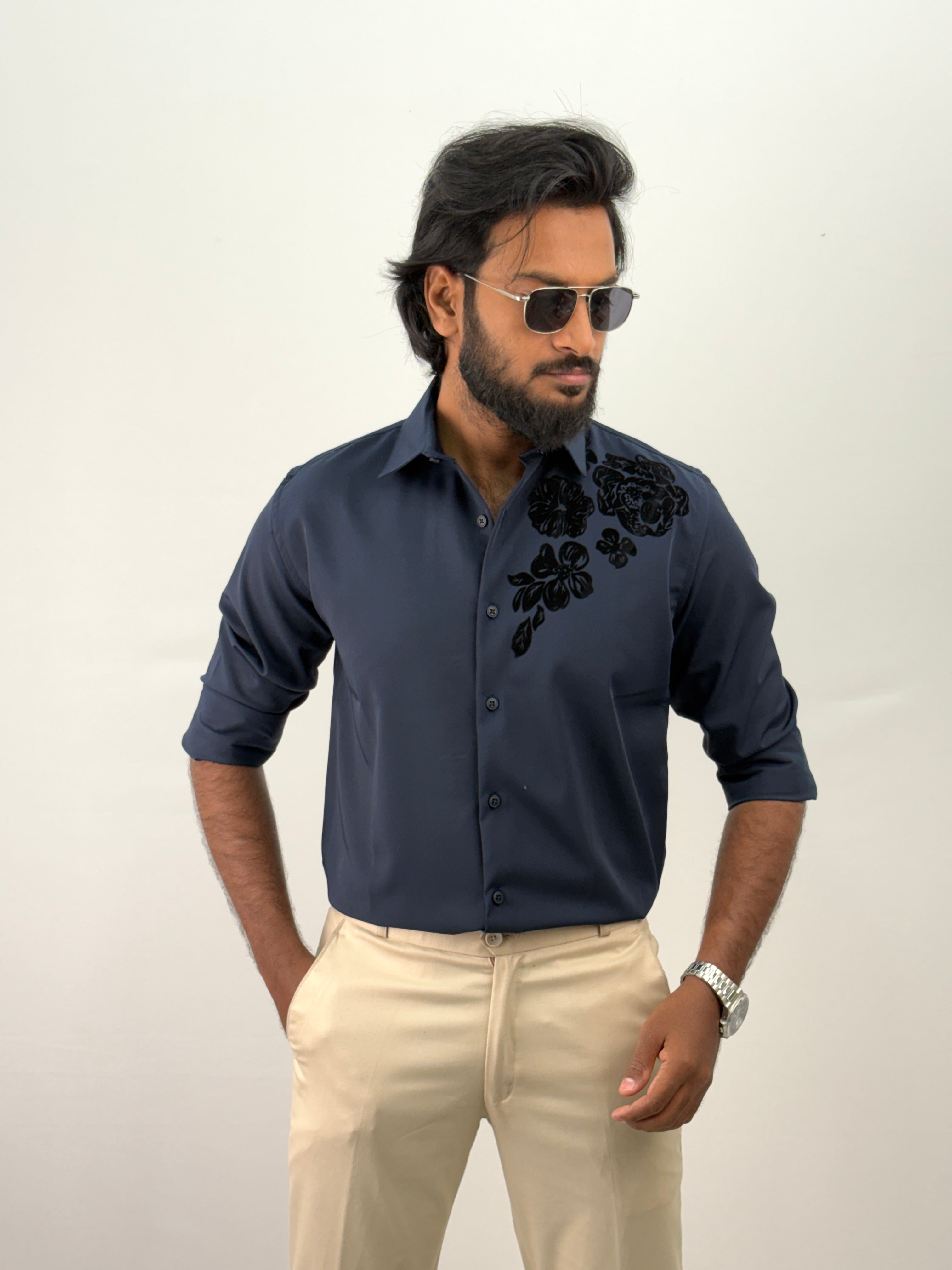 Navy Flock IMP Printed Shirt
