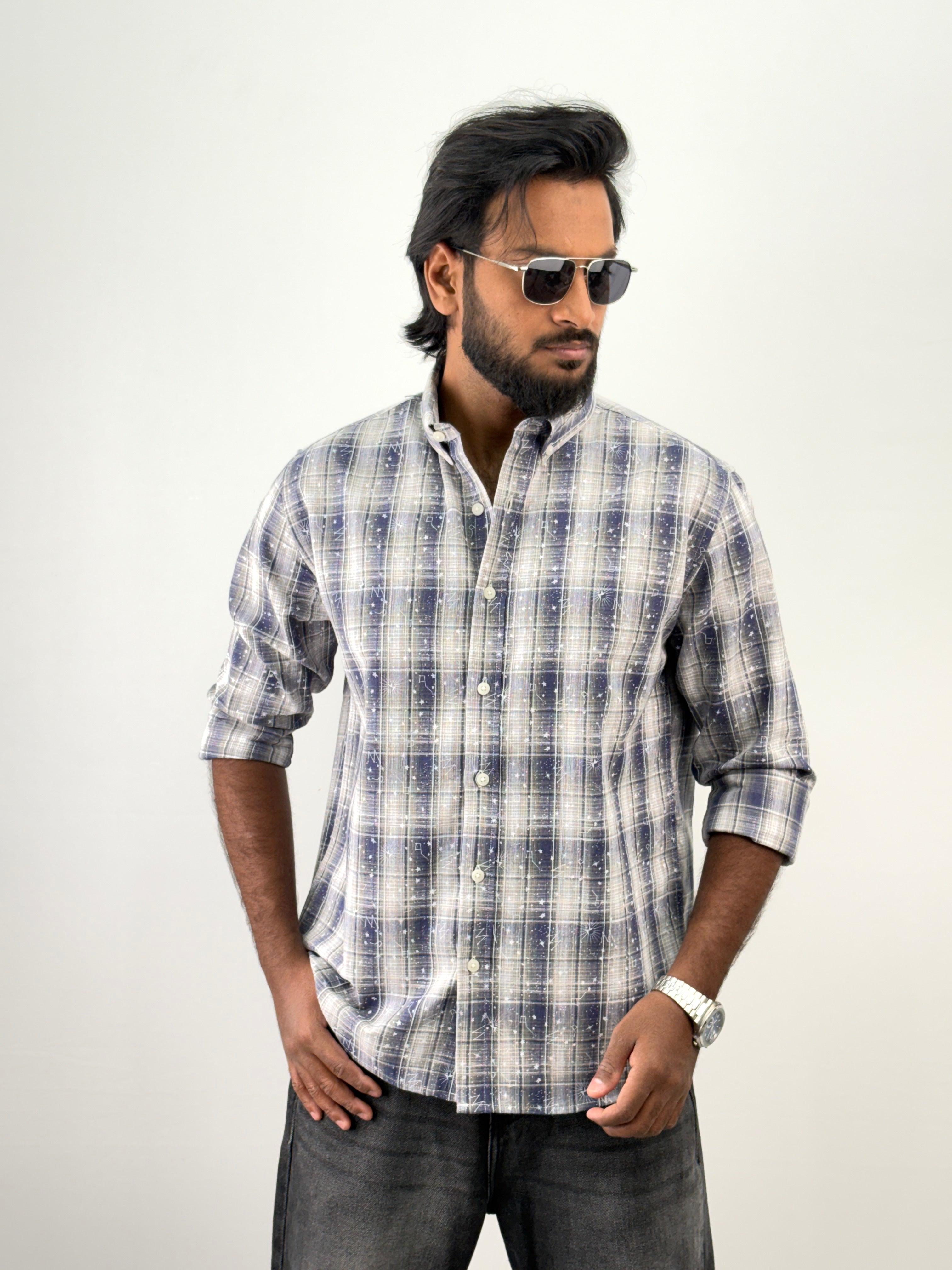 Navy Flannel Printed Shirt