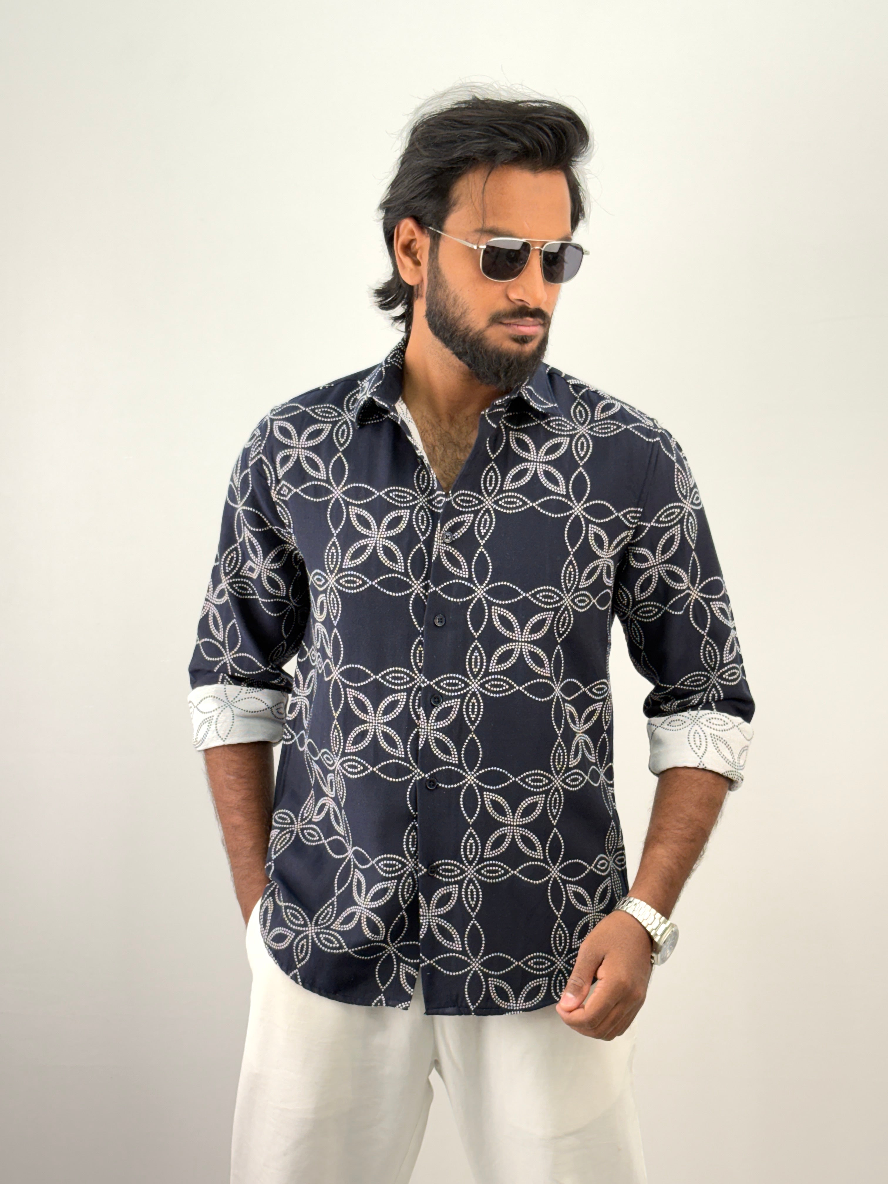 Navy Jacquard Shirt