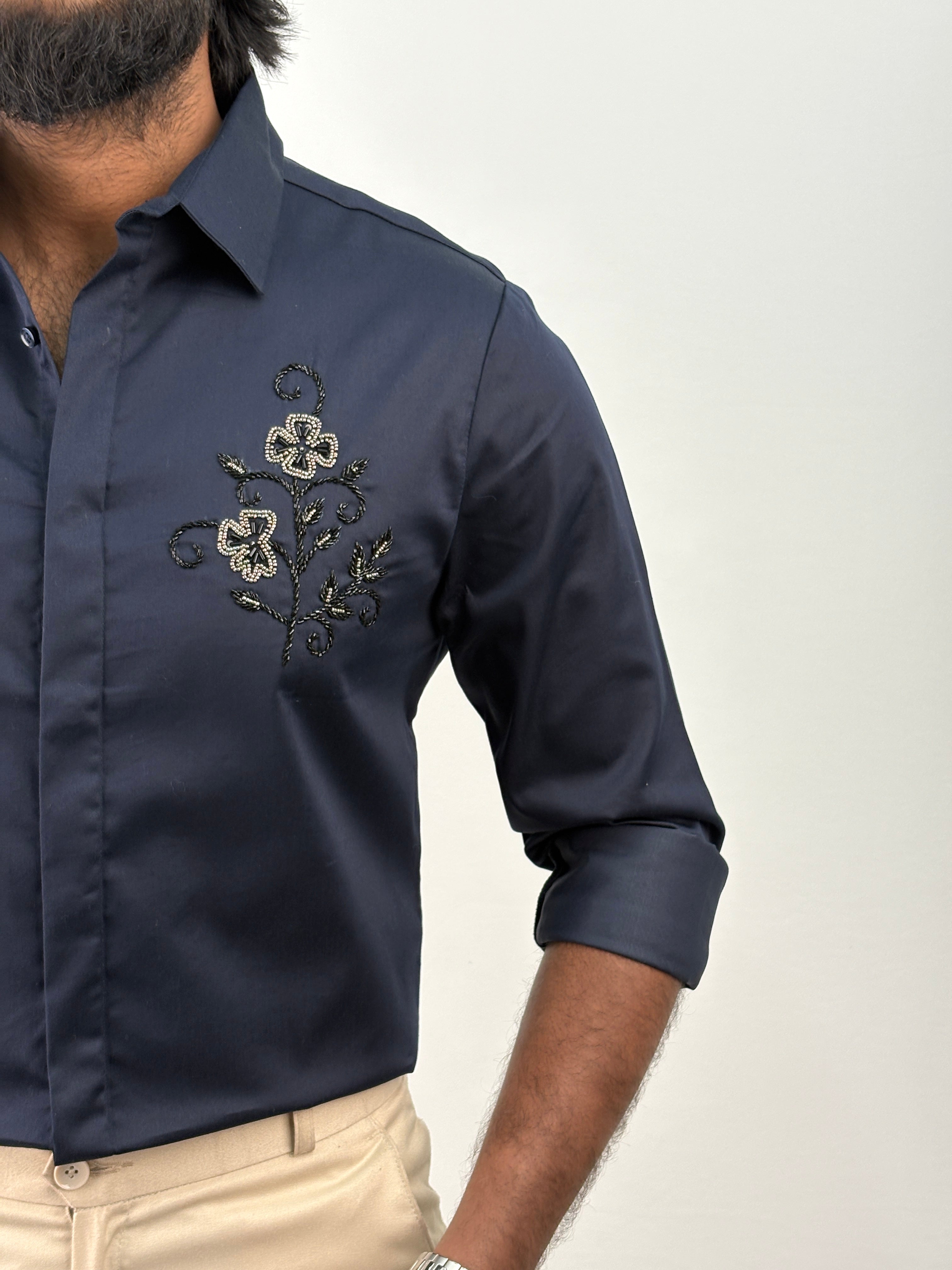 Navy Designer Stone Work Shirts 11