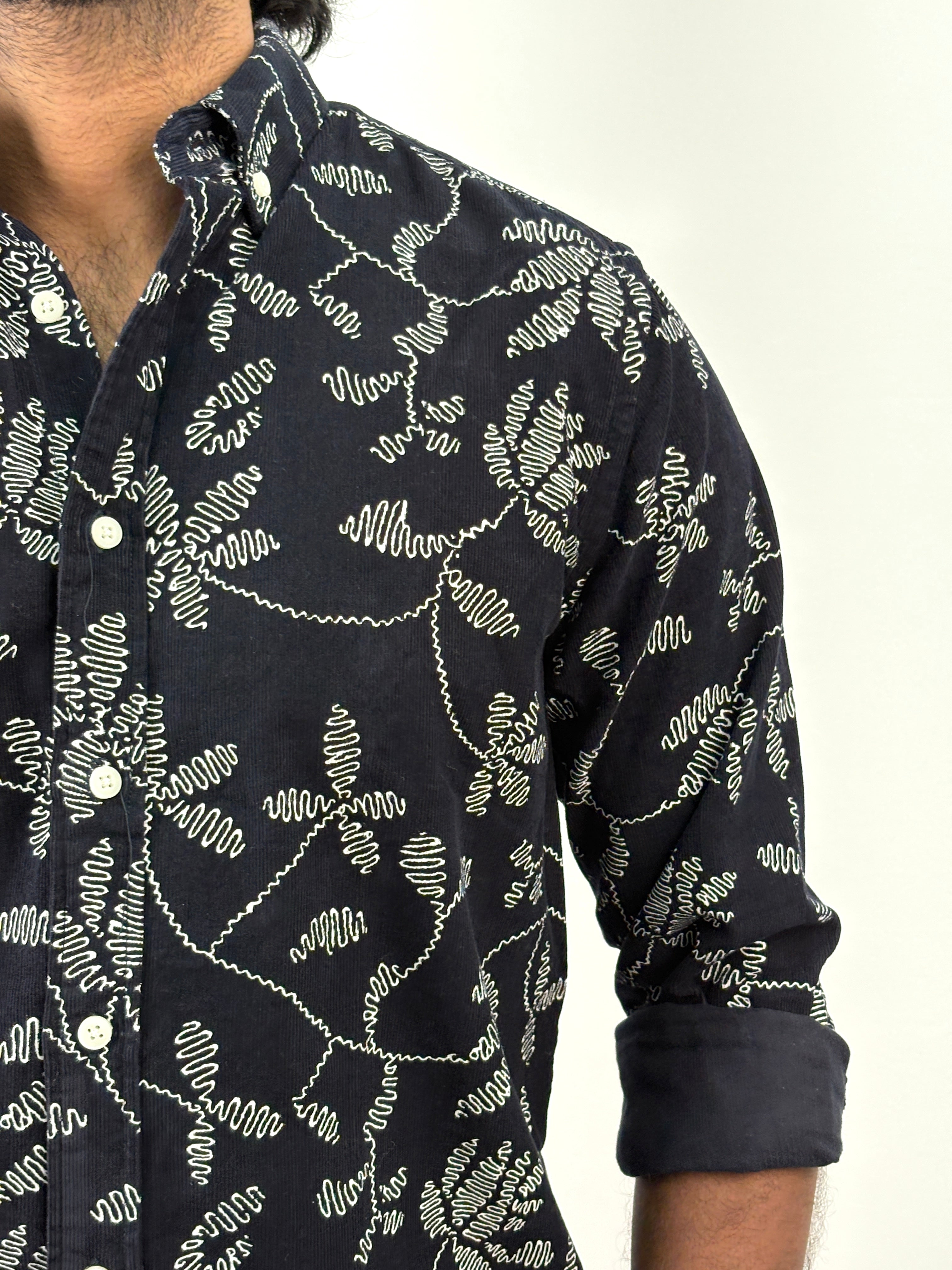 Navy Corduroy Printed Shirt