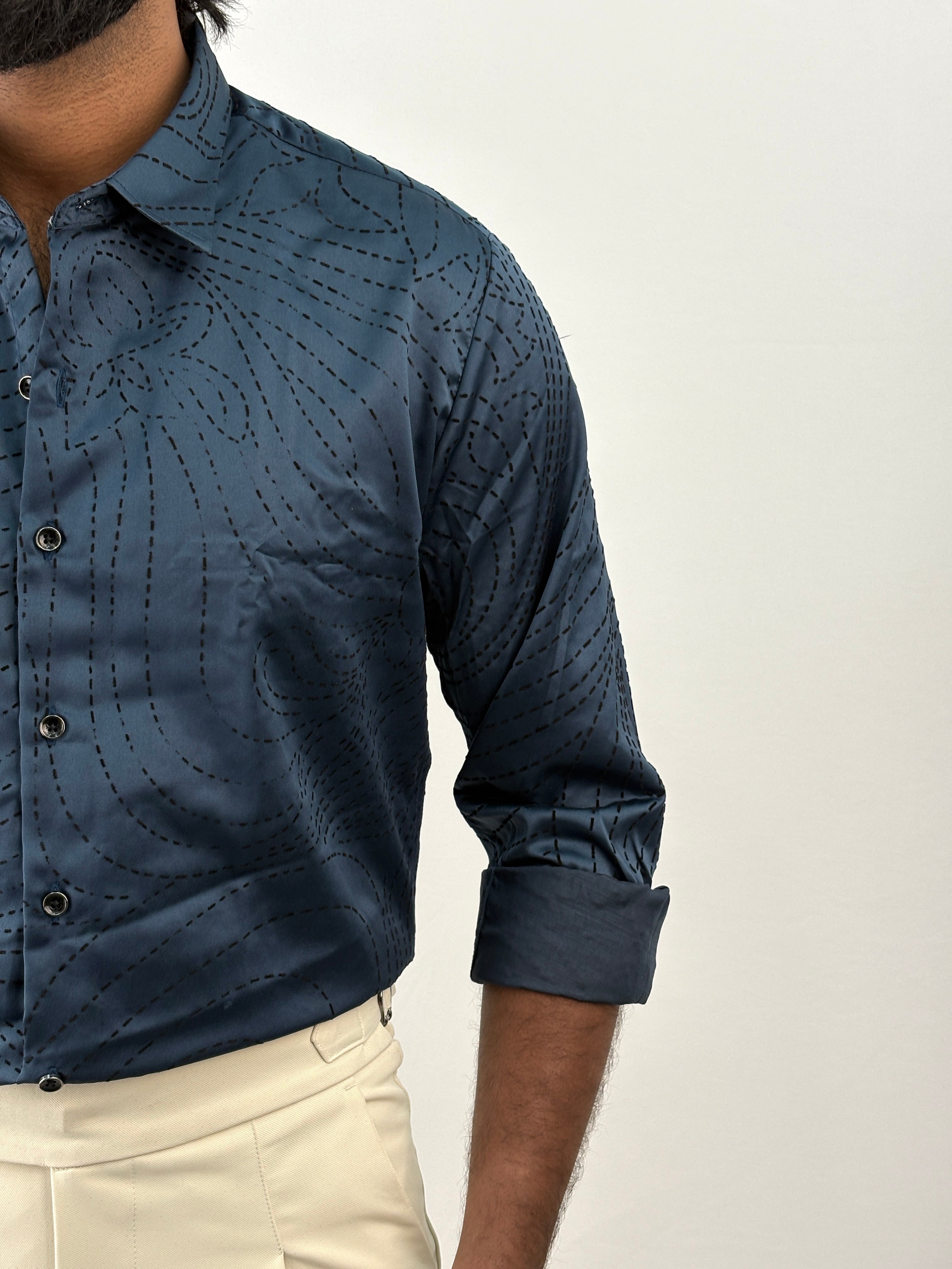 Navy Flock Printed Shirt 3