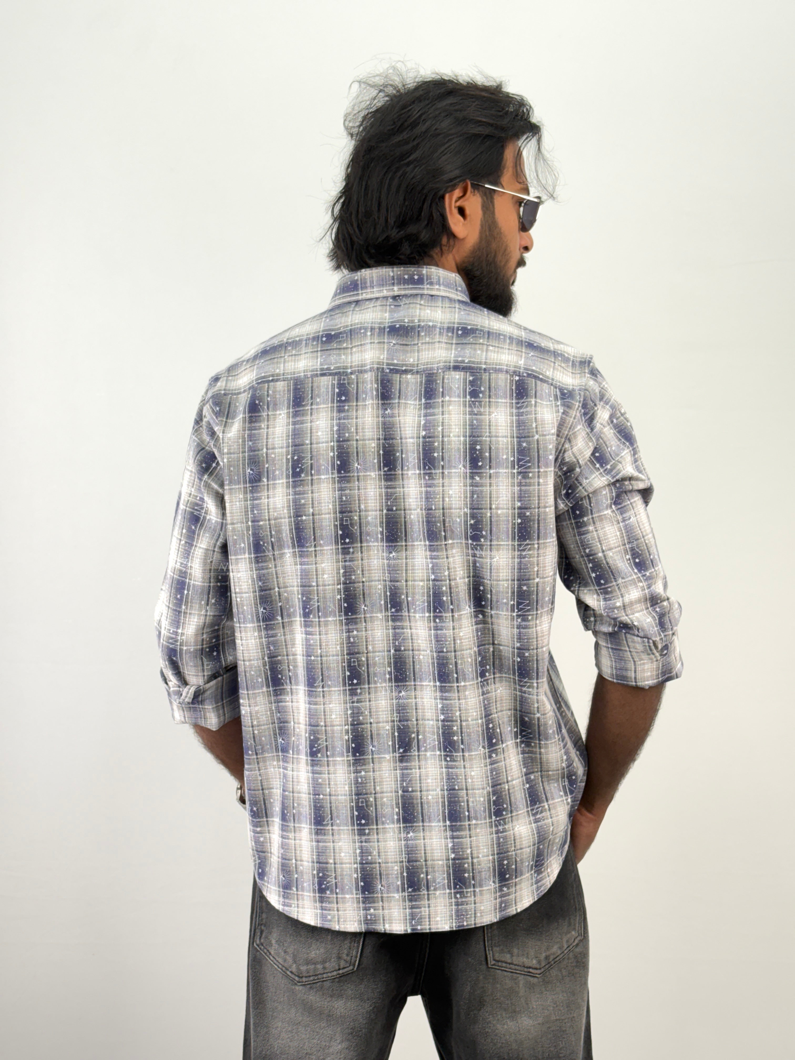 Navy Flannel Printed Shirt