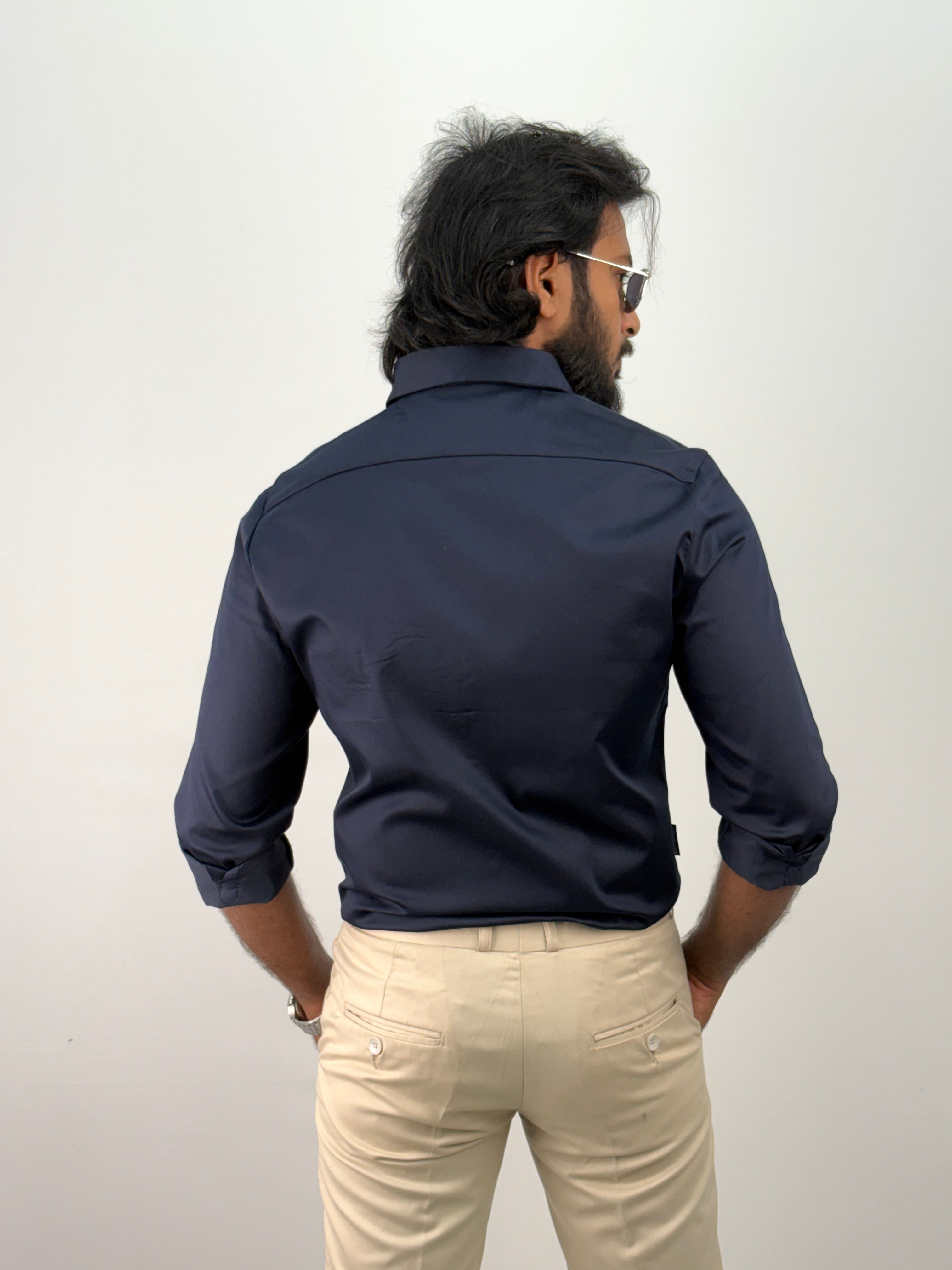 Navy Designer Stone Work Shirts 11