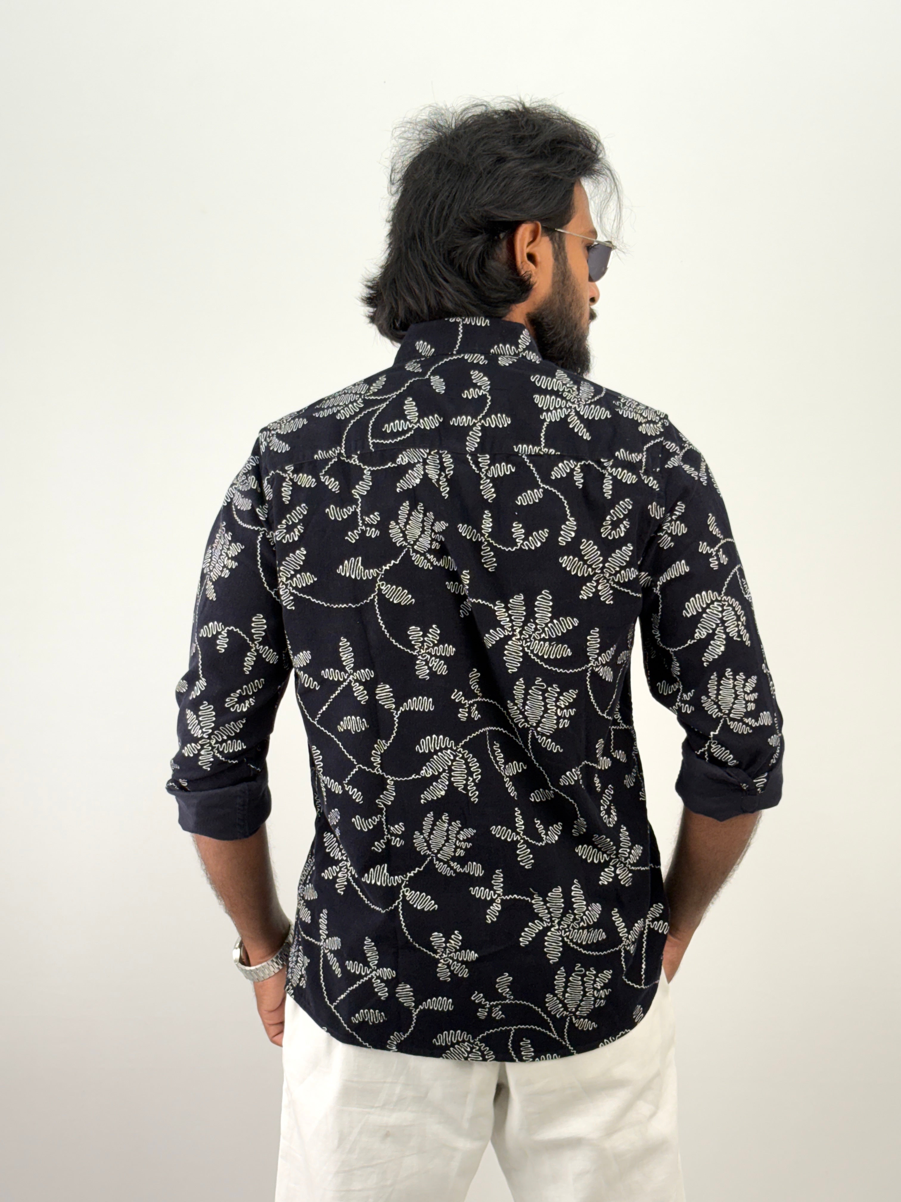 Navy Corduroy Printed Shirt