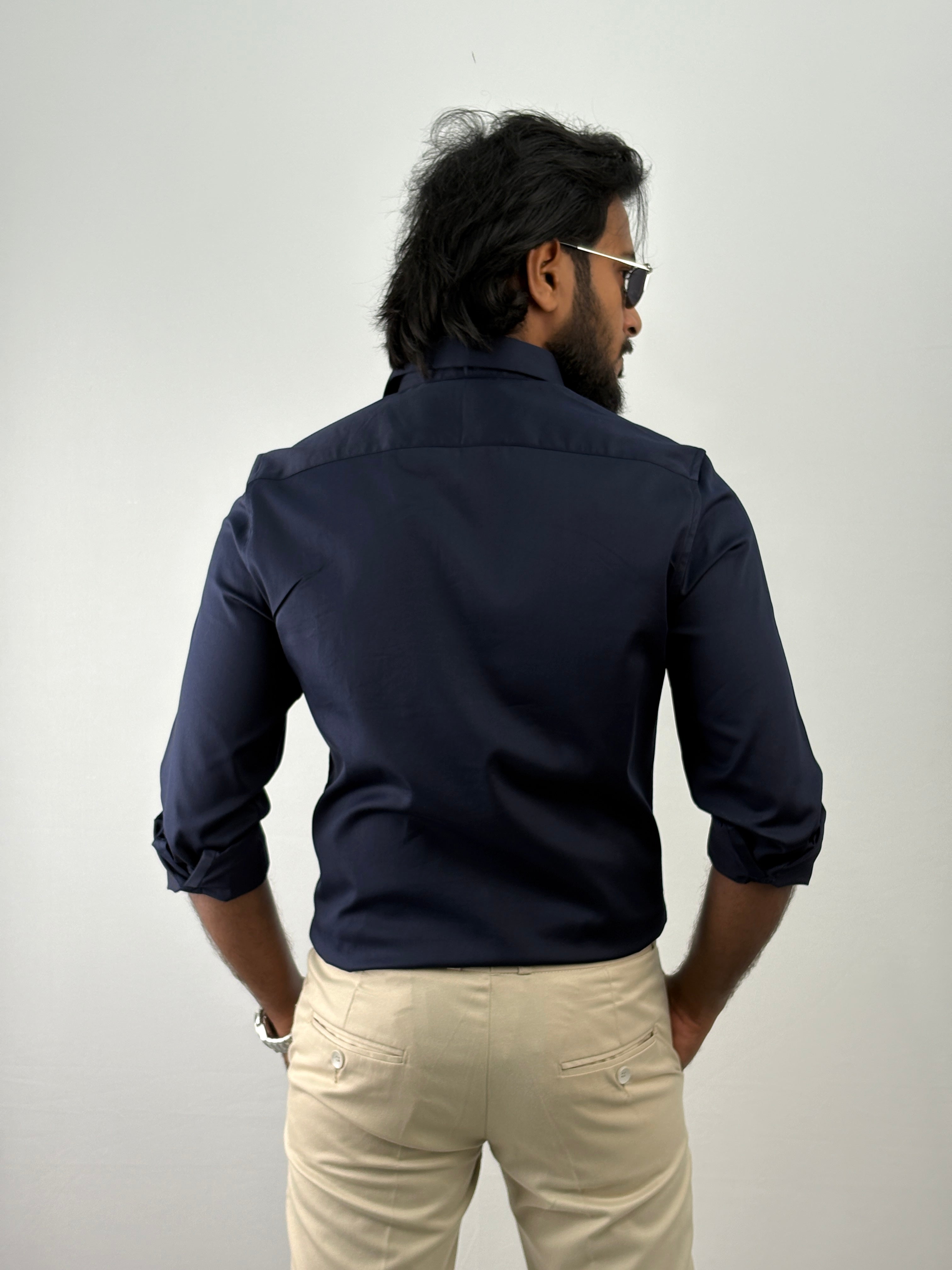 Navy Designer Embroidery Stone Work Shirt 1