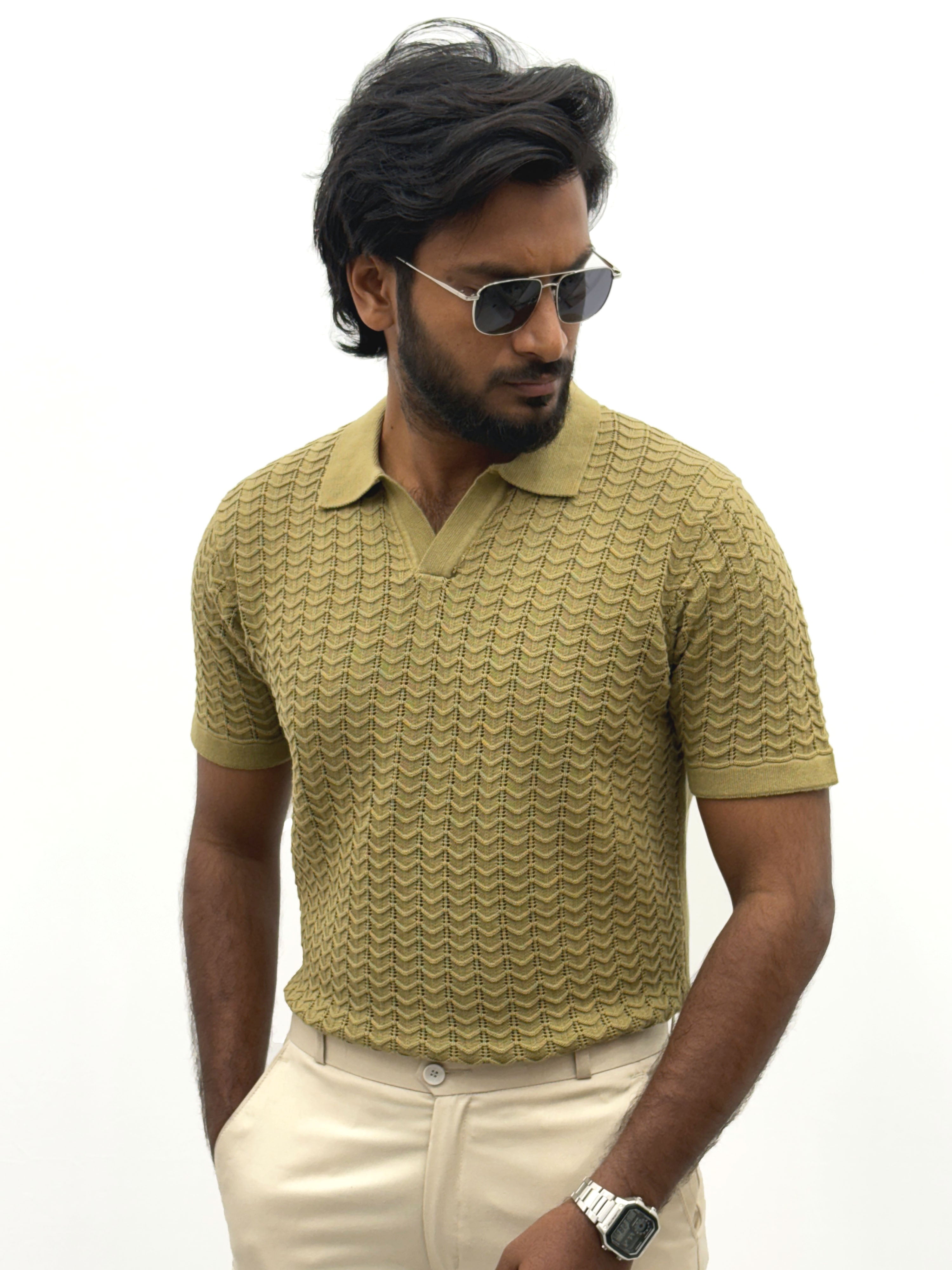 Light Olive Textured Polo T-Shirt