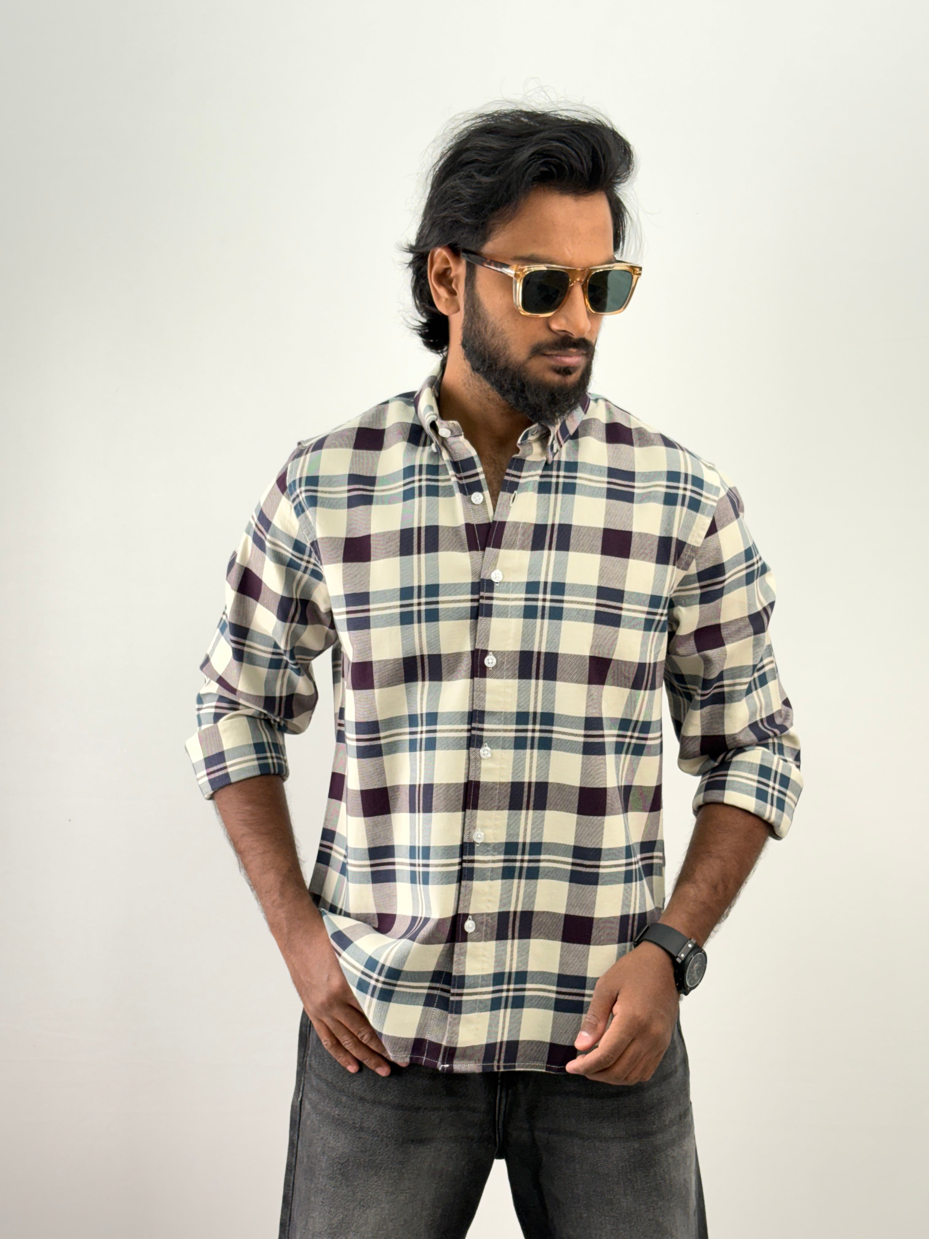 Off White Elbow Patch Flannel Shirt