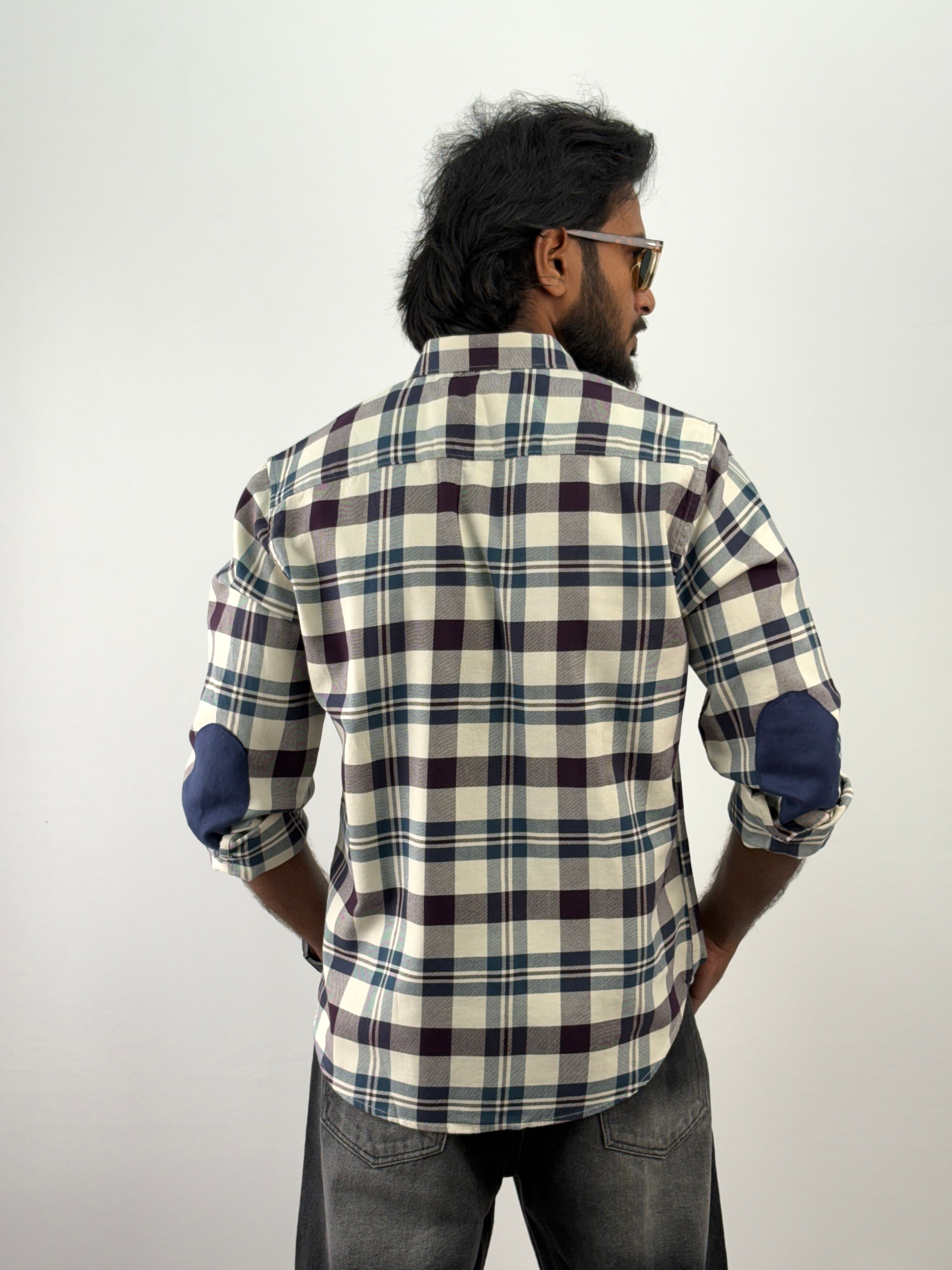 Off White Elbow Patch Flannel Shirt