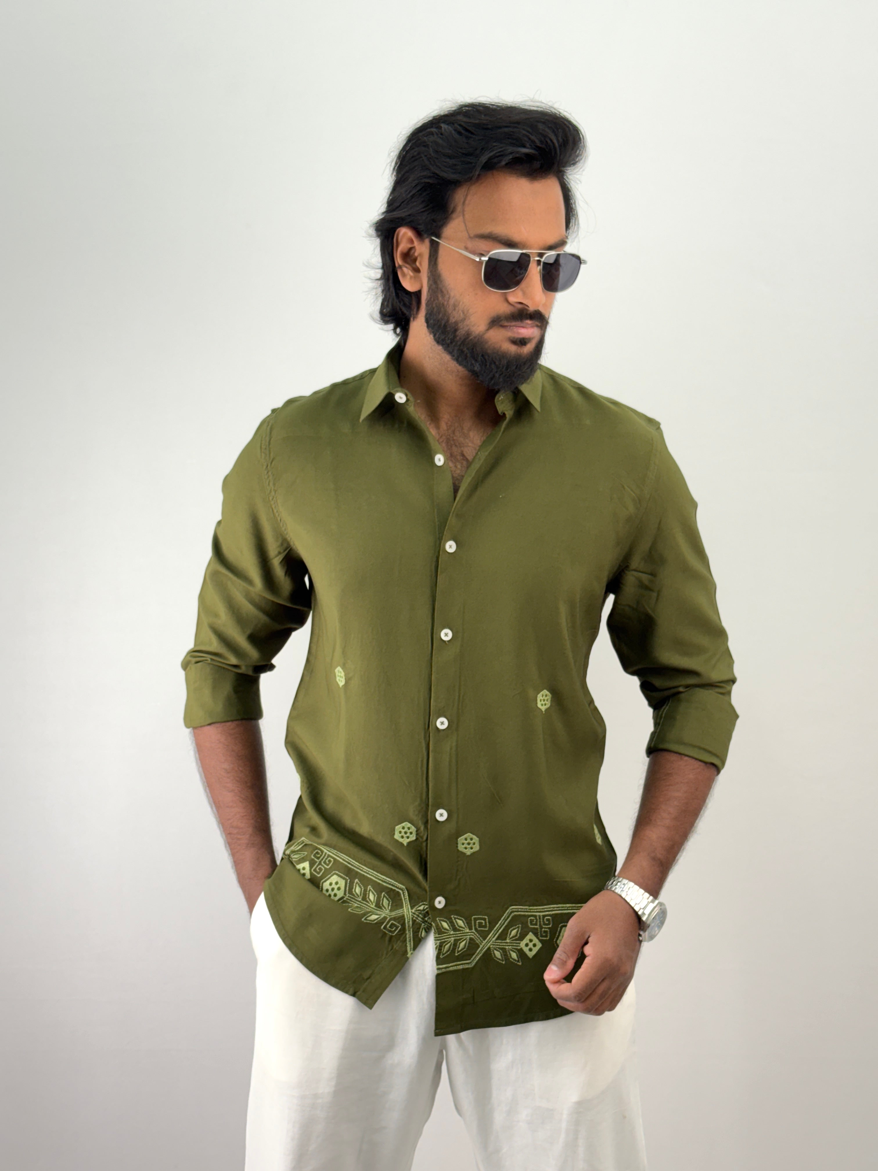 Olive Embroidery Shirt