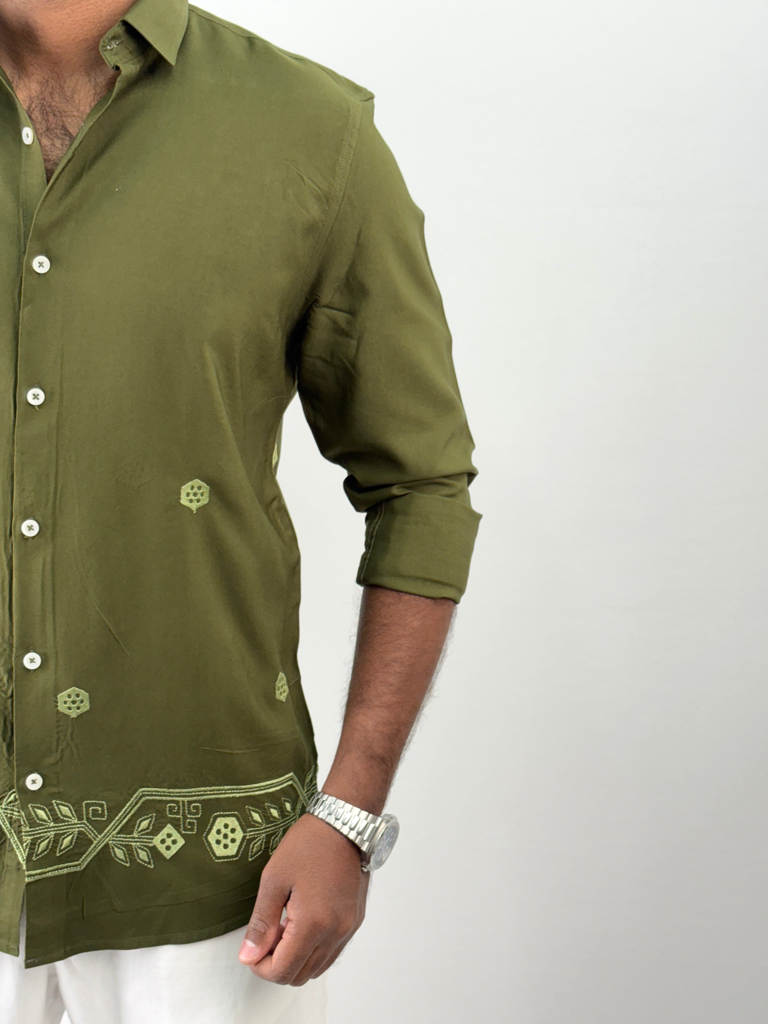 Olive Embroidery Shirt