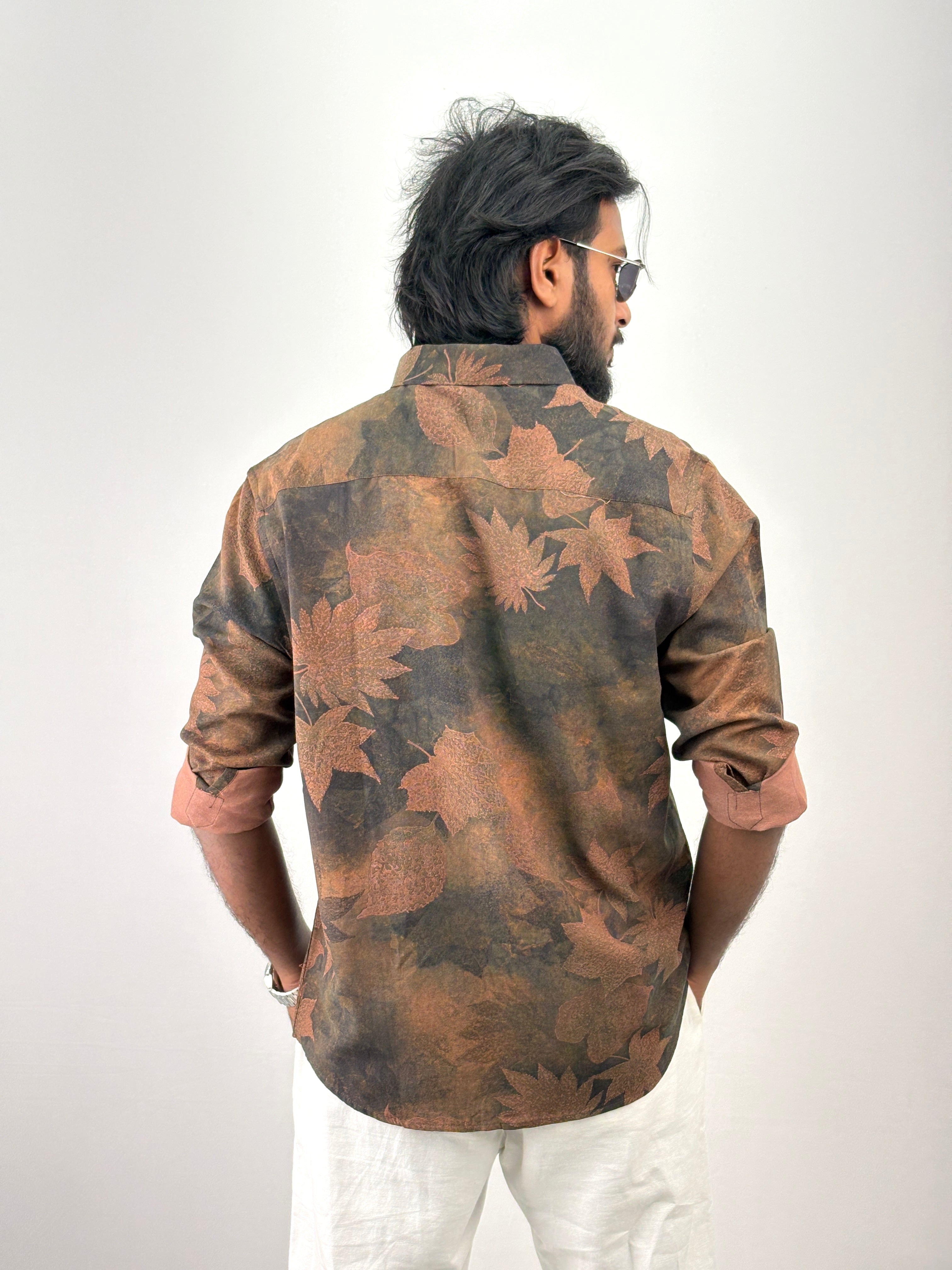 Olive Linen Printed Shirt