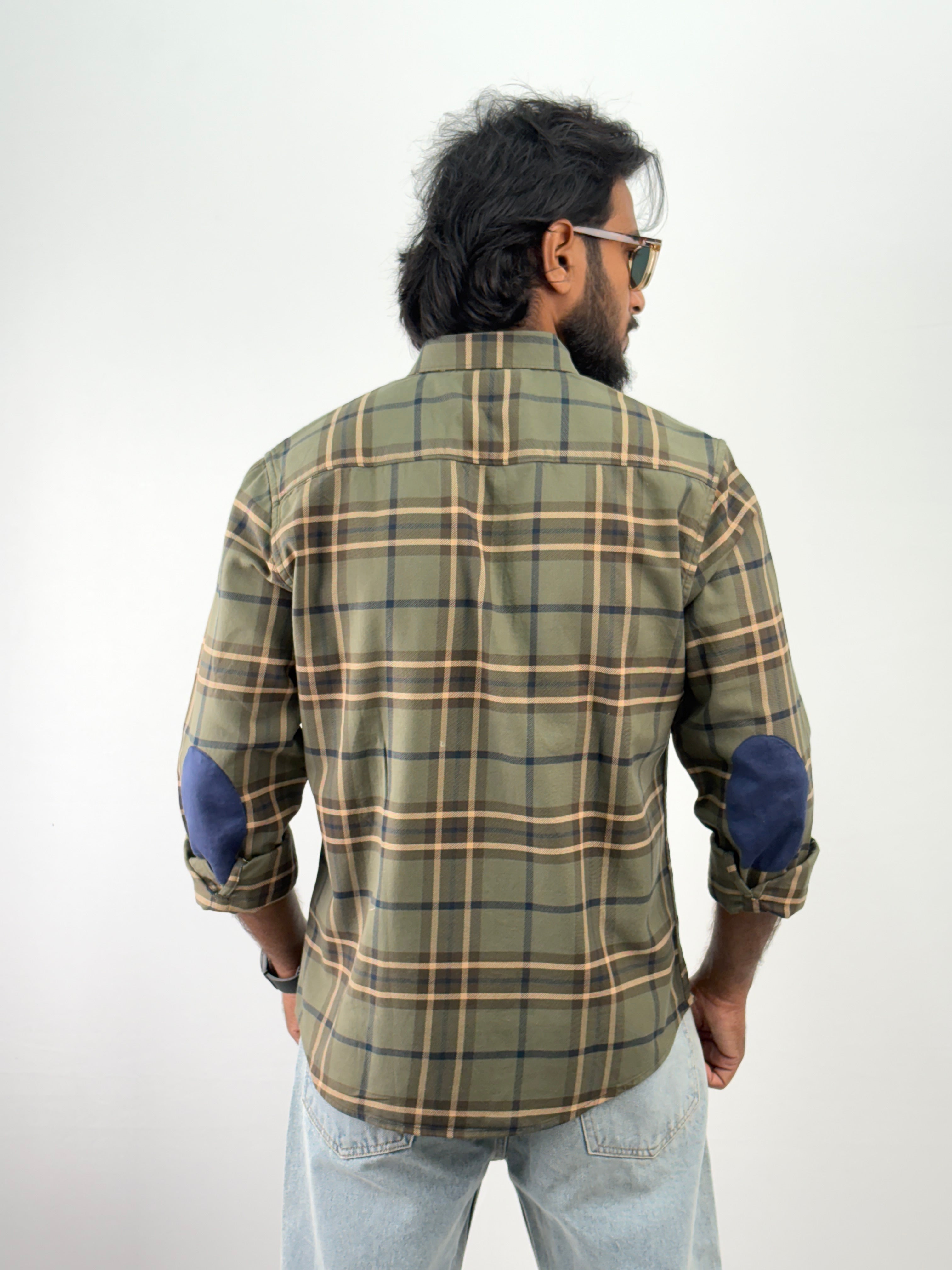 Olive Elbow Patch Flannel Shirt