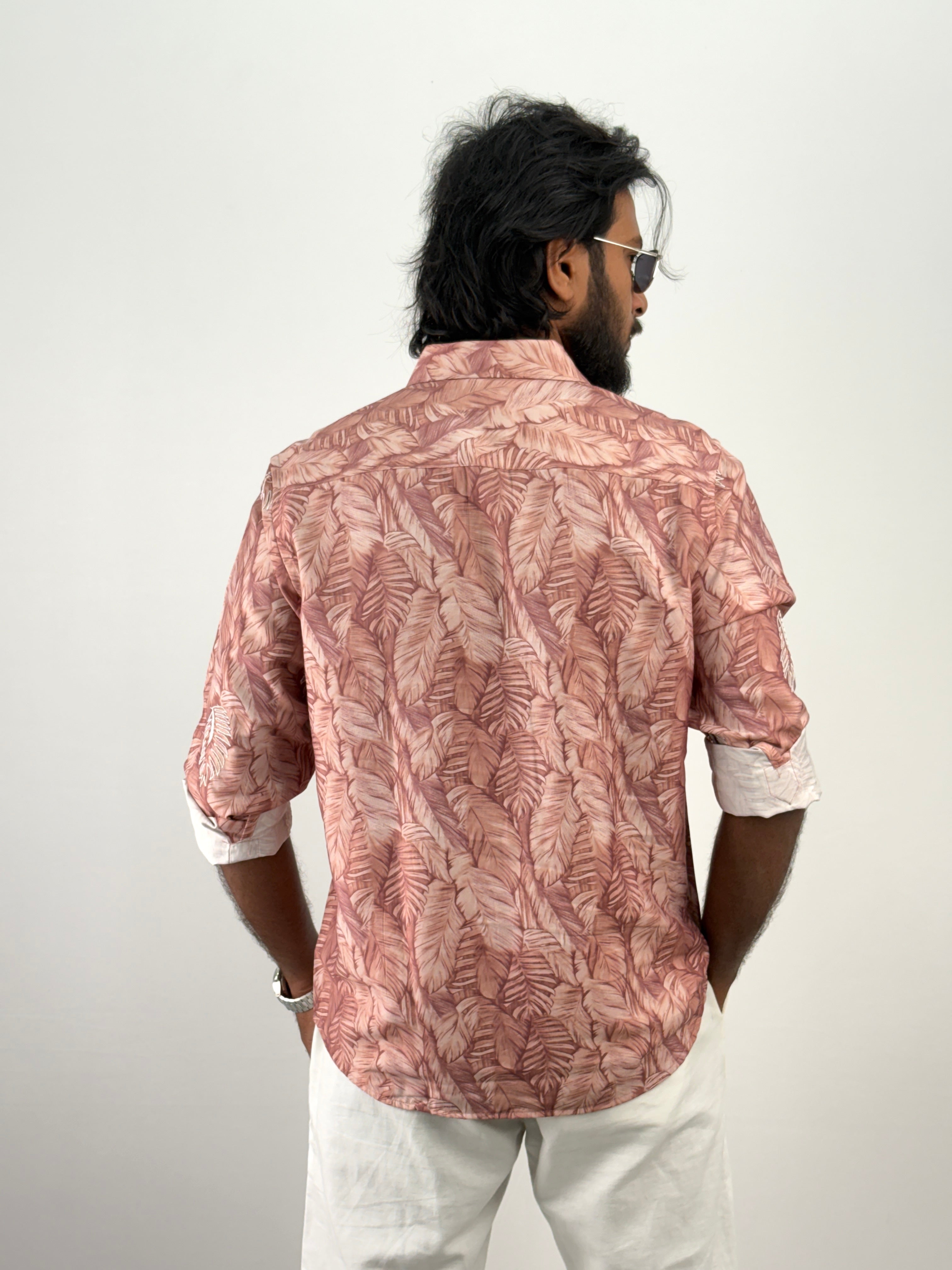 Peach Printed Embroidery Shirt 1