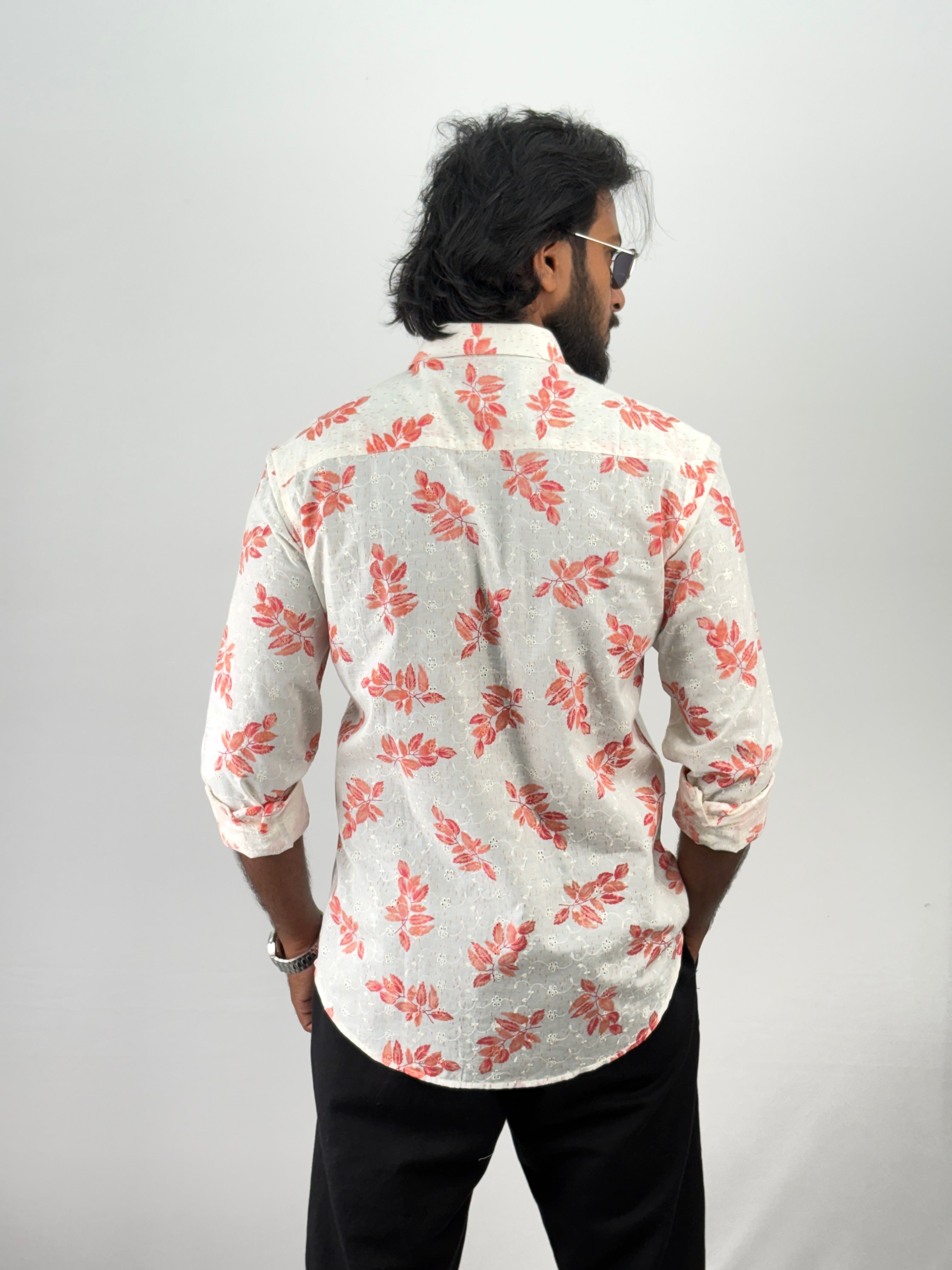 Peach Embroidery Printed Shirt