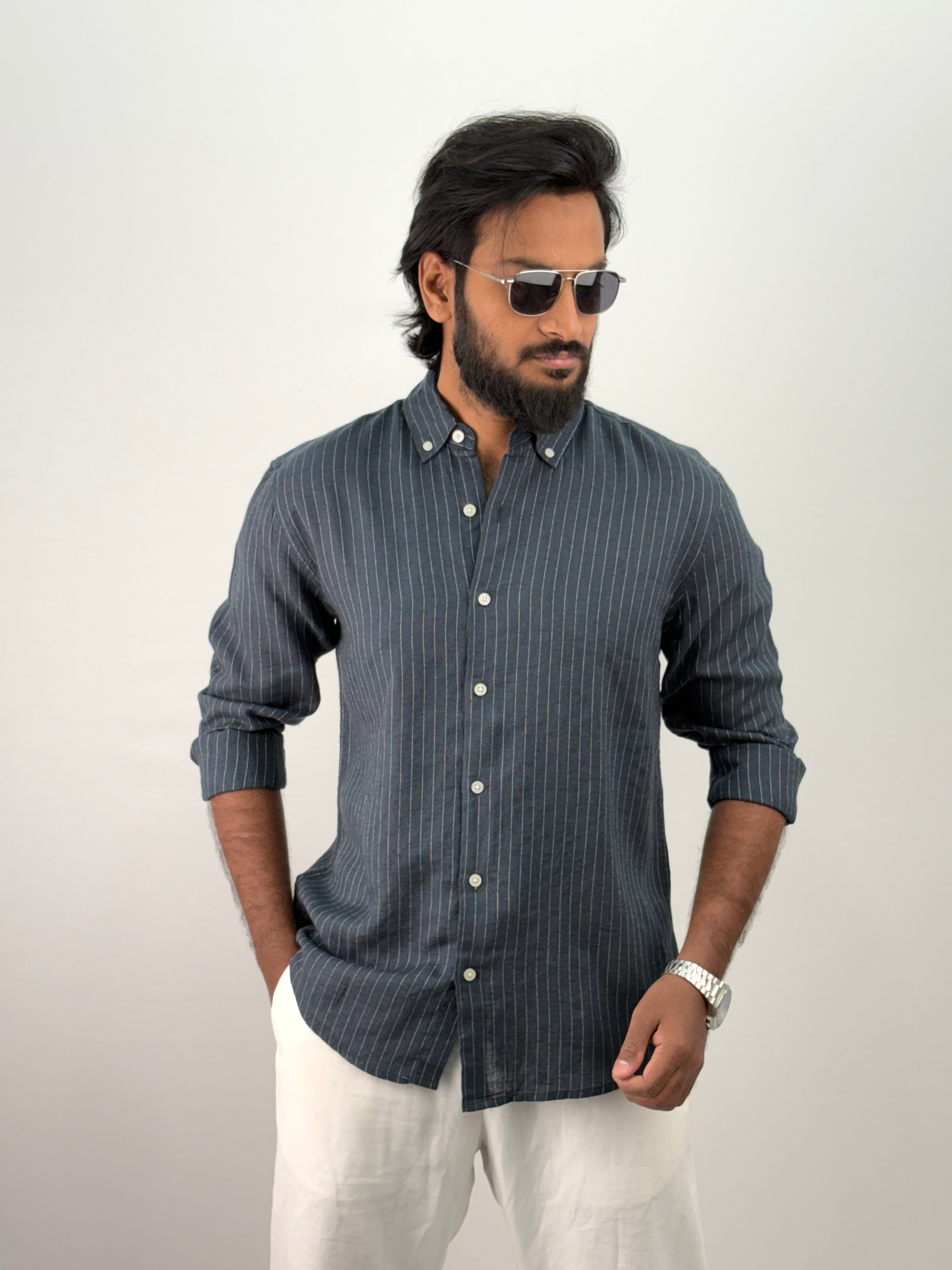 Peacock Linen Stripe Shirt 1