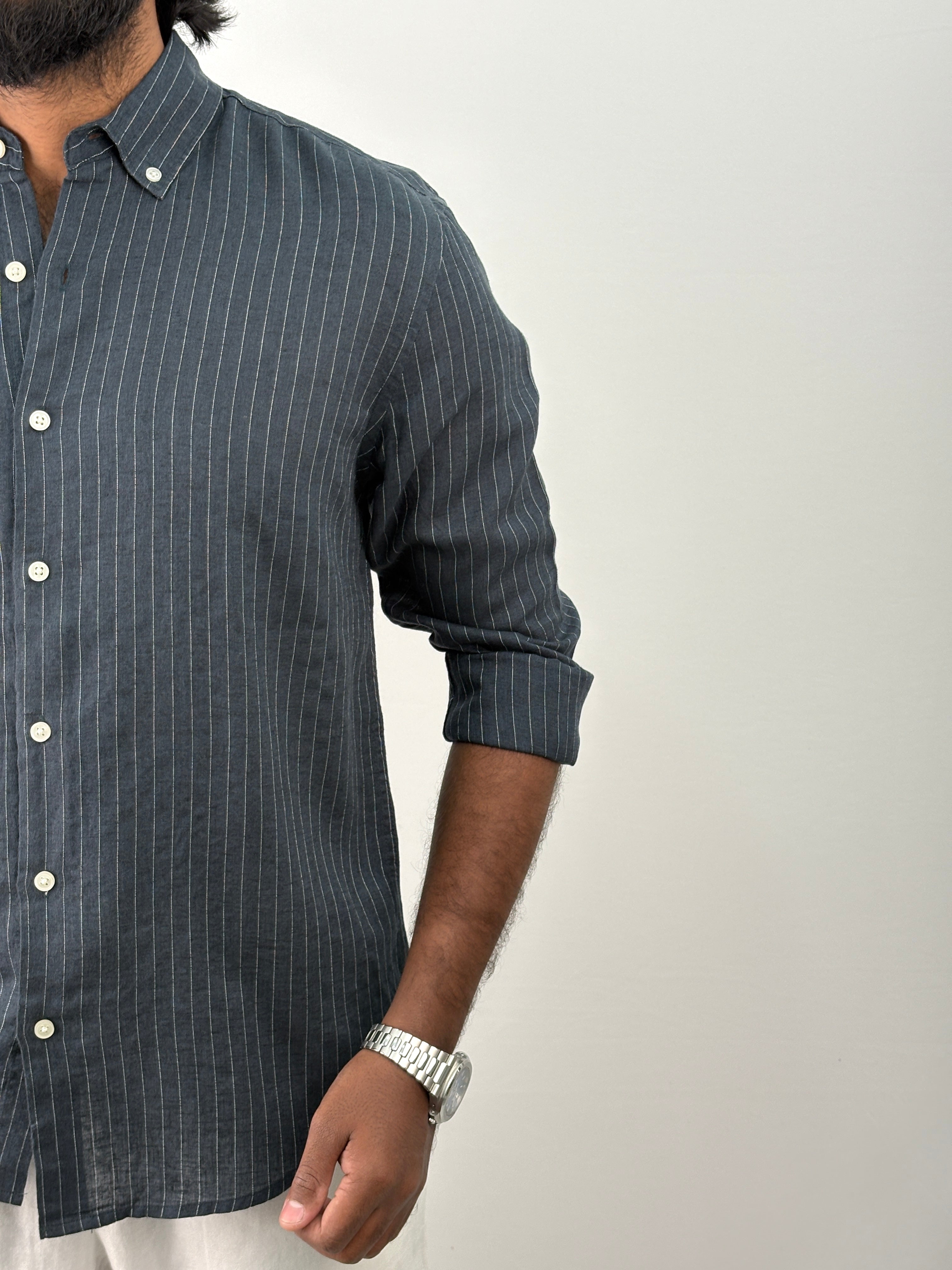 Peacock Linen Stripe Shirt 1