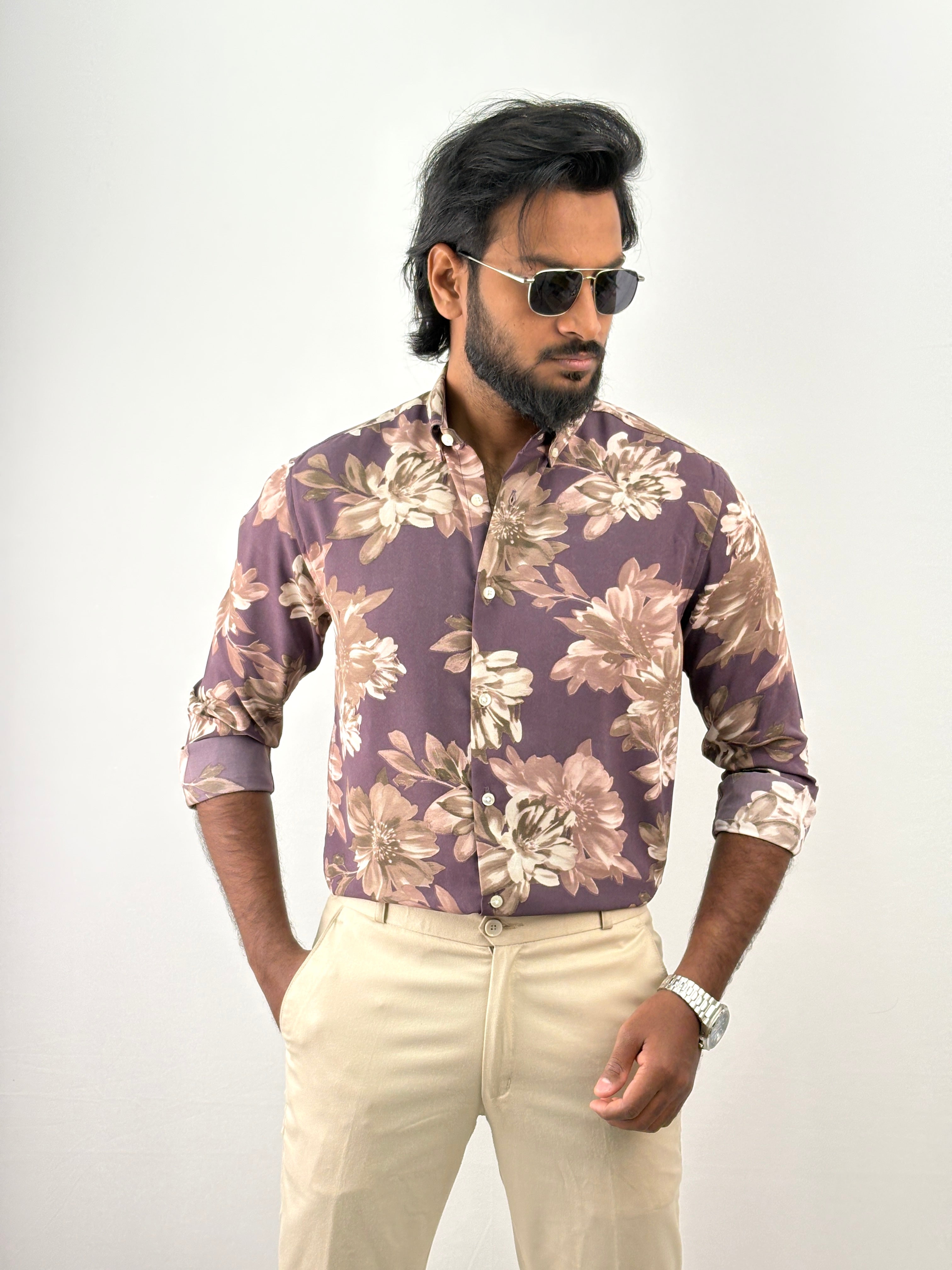 Purple Viscose Printed Shirt