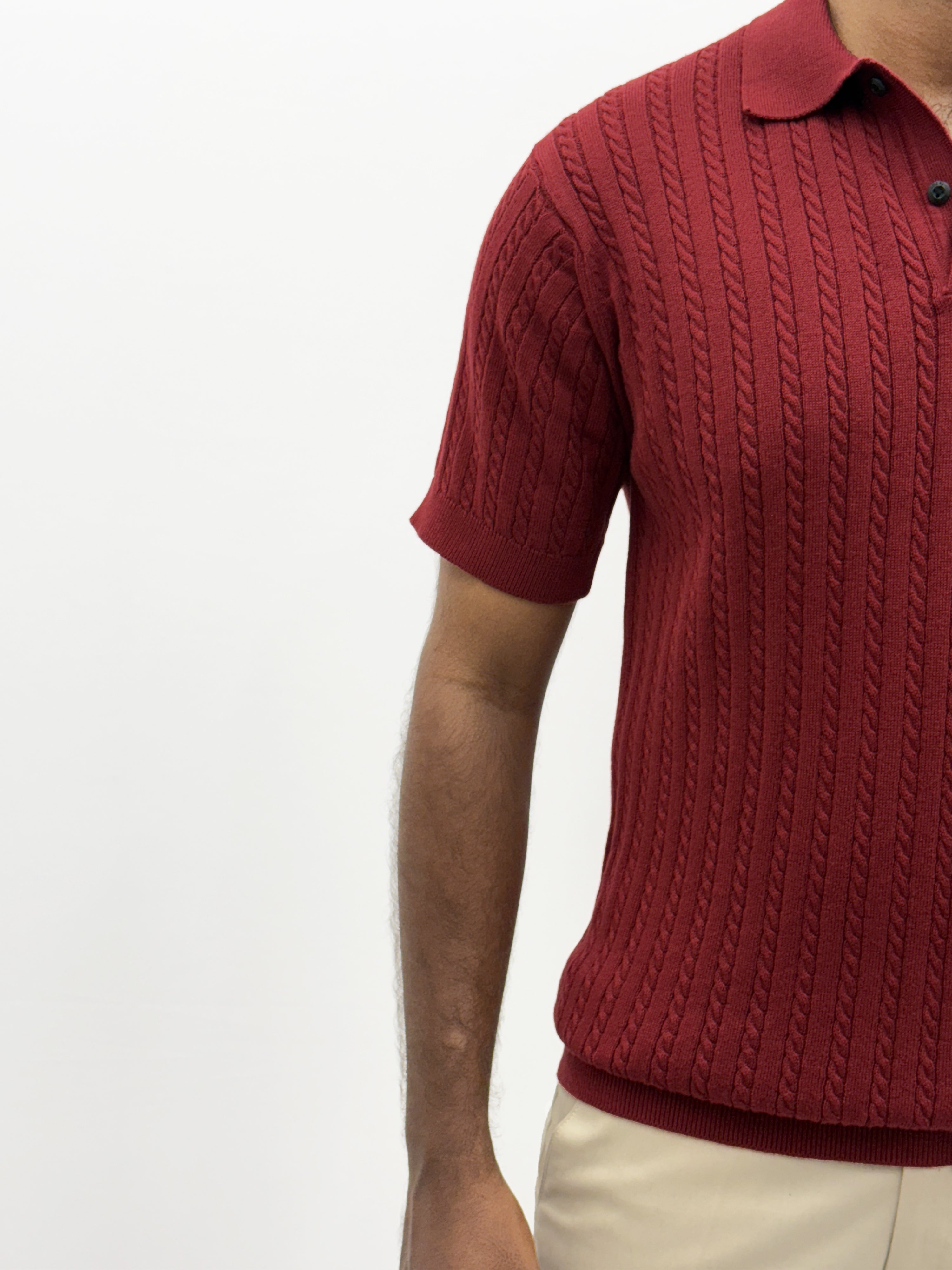 Red Textured Polo T-Shirt
