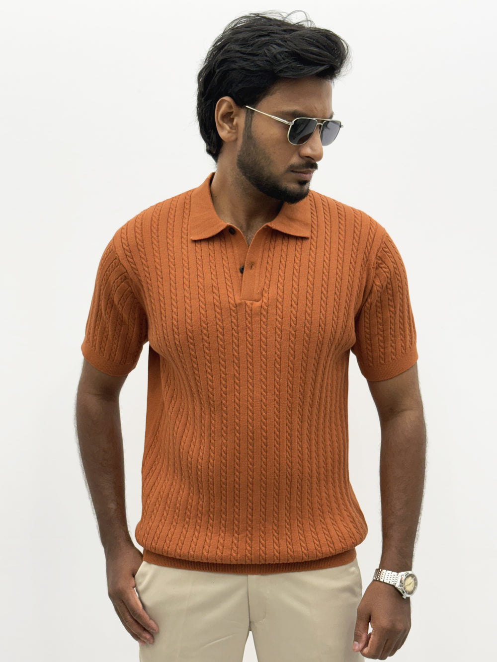 Rust Textured Polo T-Shirt