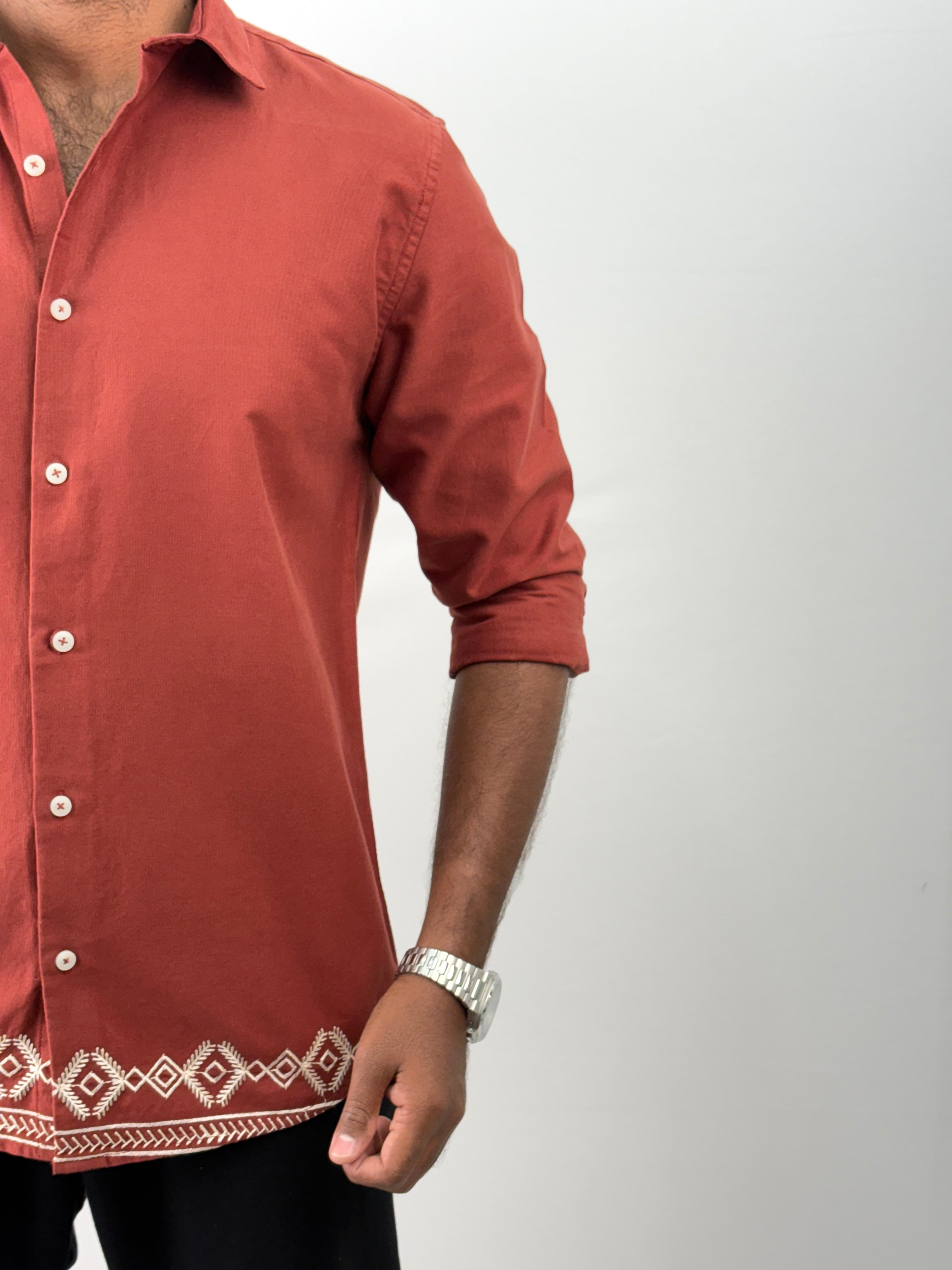 Red Bottom Embroidery Shirt 1