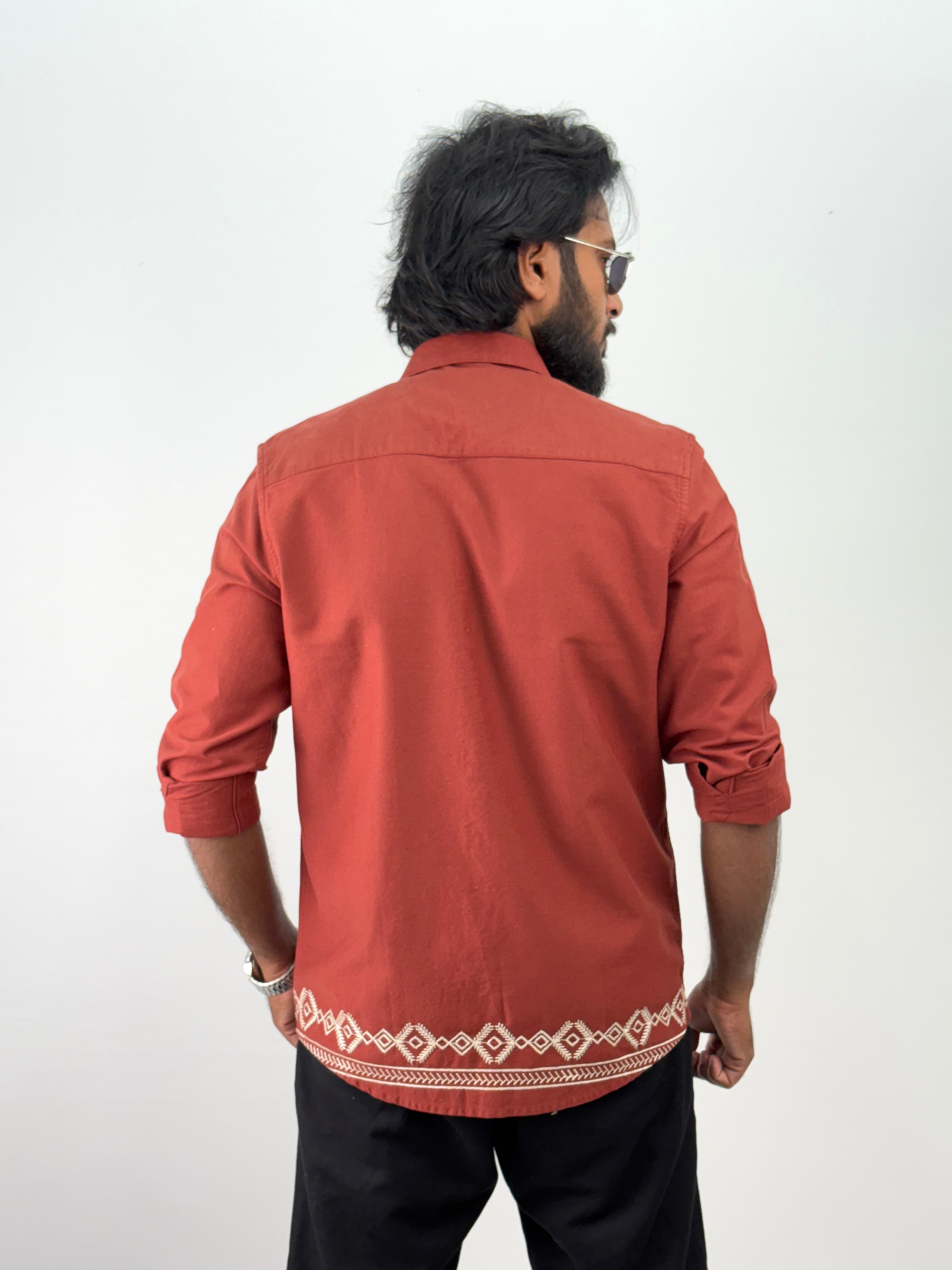 Red Bottom Embroidery Shirt 1