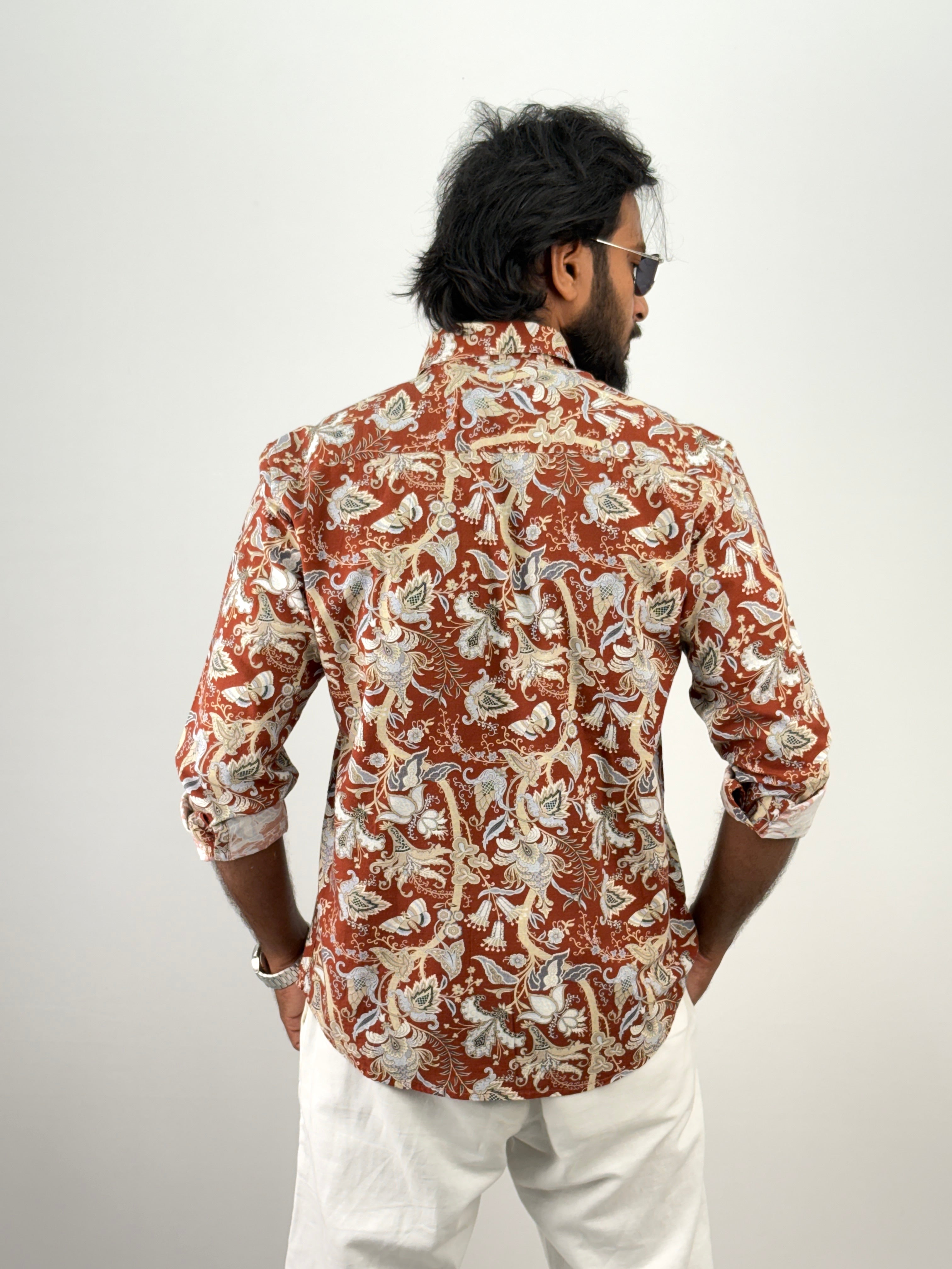 Red Linen Printed Shirt