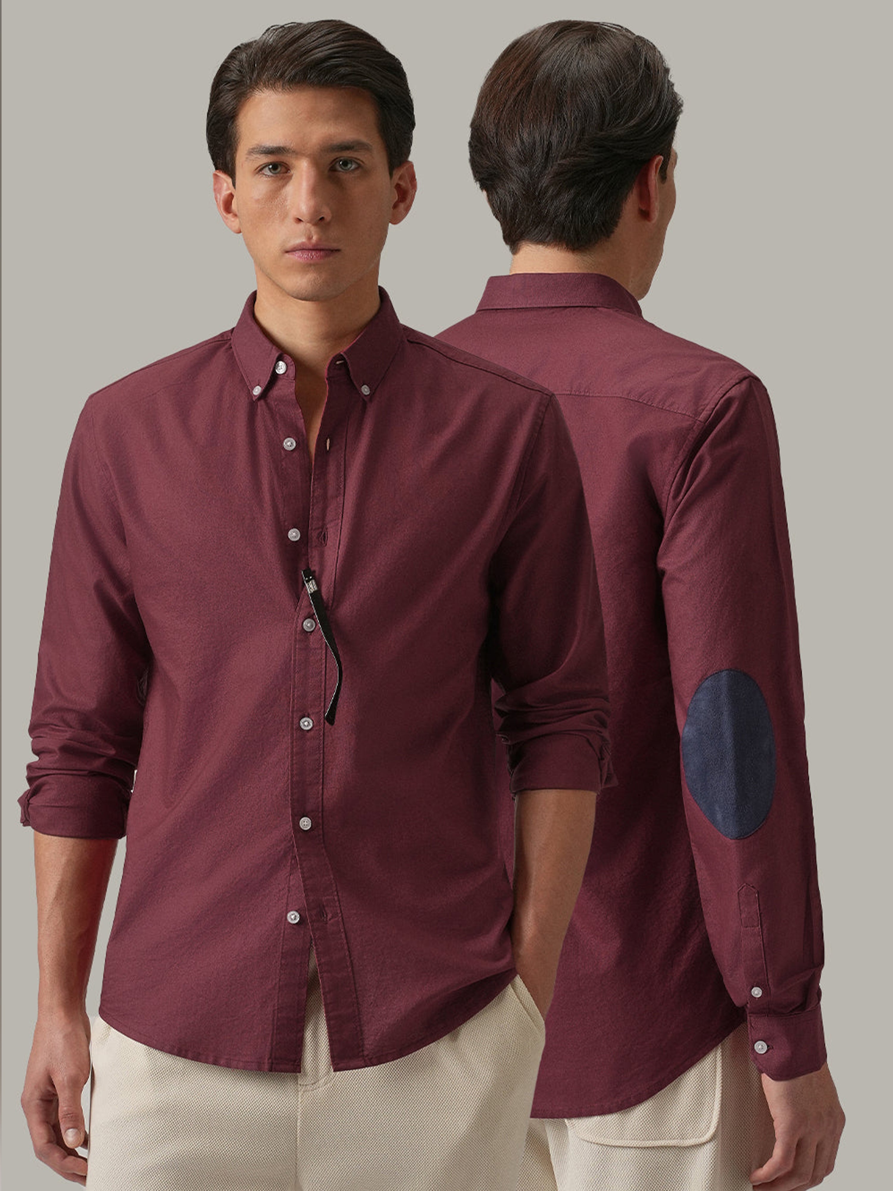 Red Plain Elbow Patch Shirt