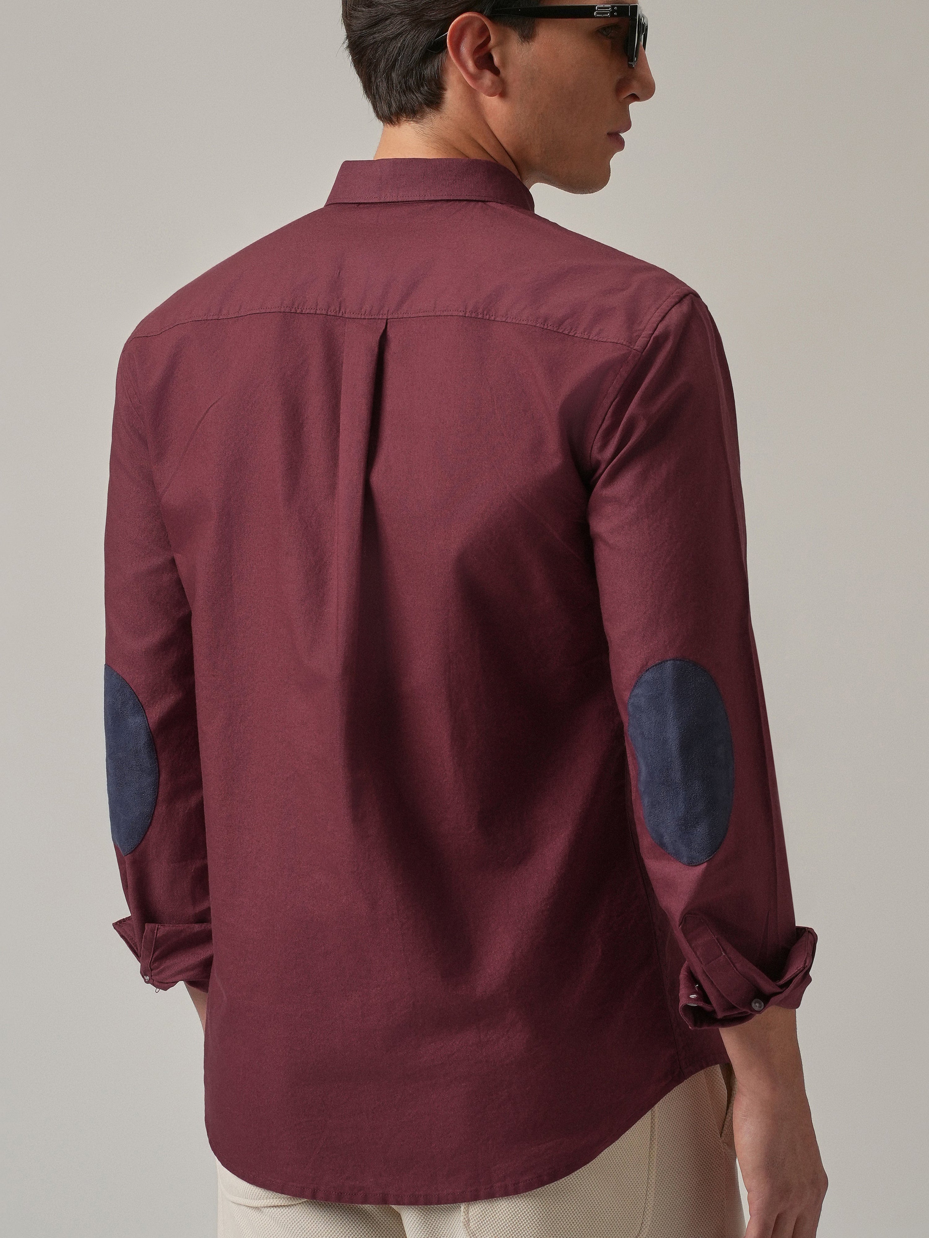Red Plain Elbow Patch Shirt