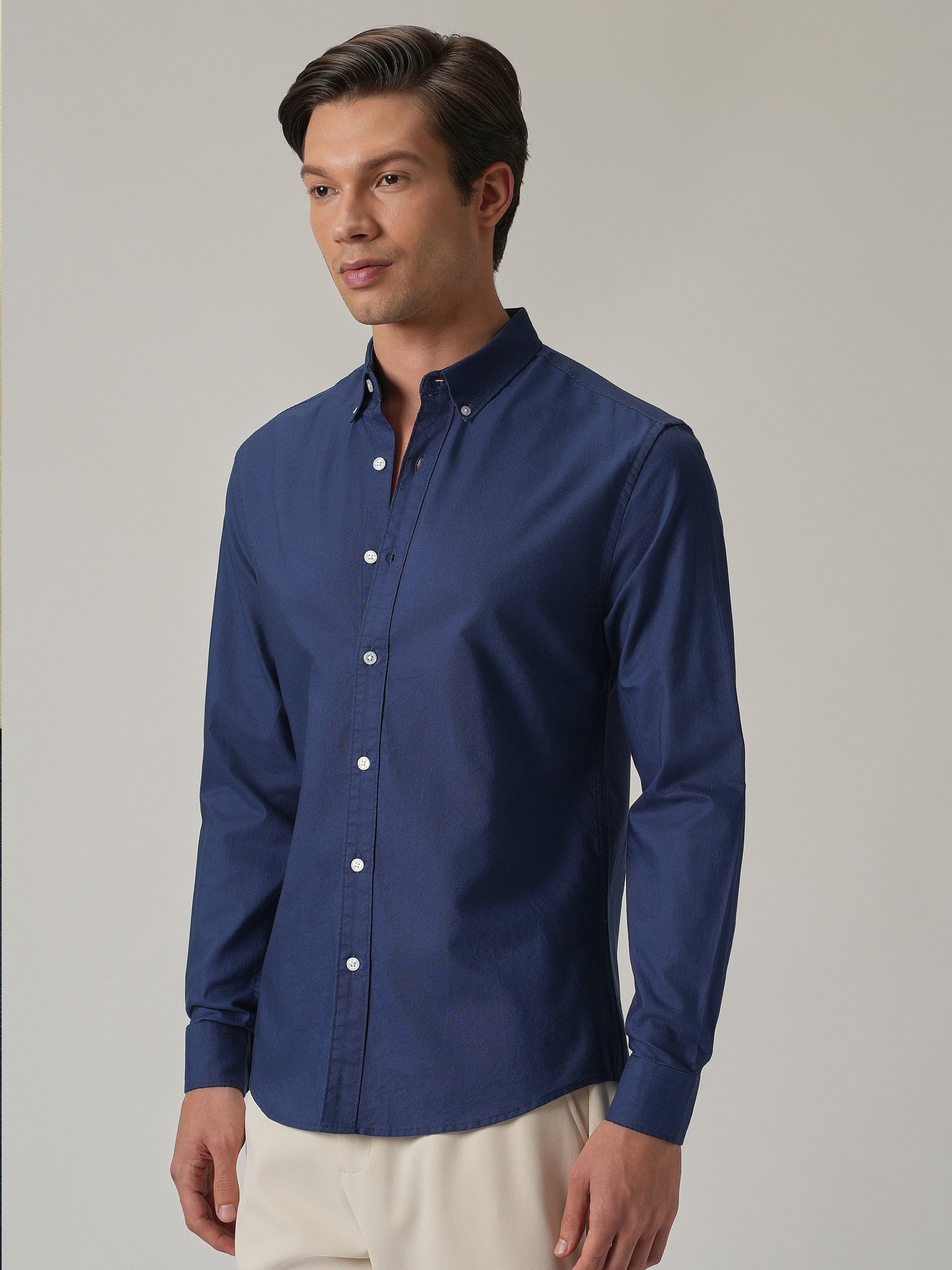 Royal Blue Plain Elbow Patch Shirt