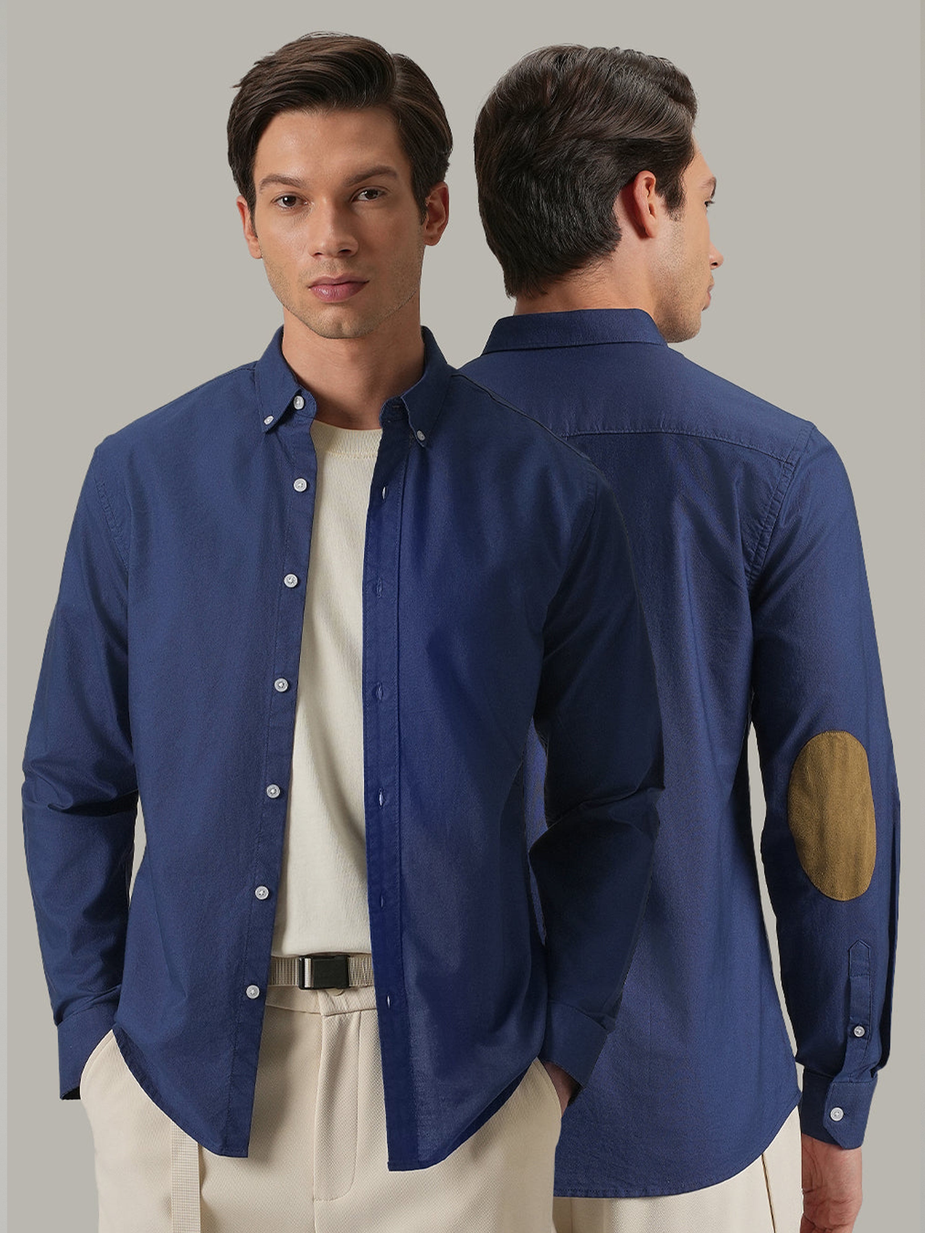 Royal Blue Plain Elbow Patch Shirt