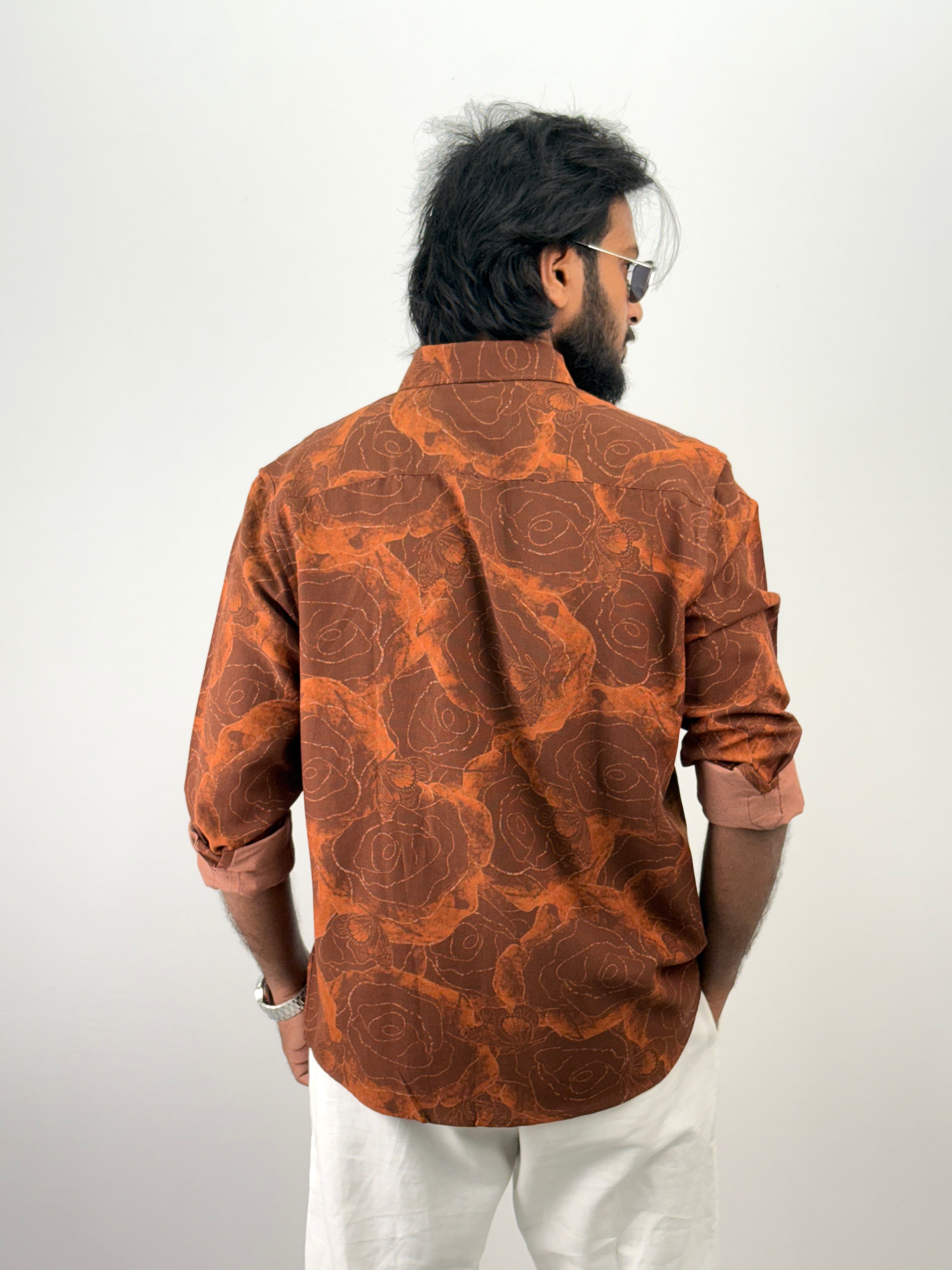 Rust Linen Printed Shirt