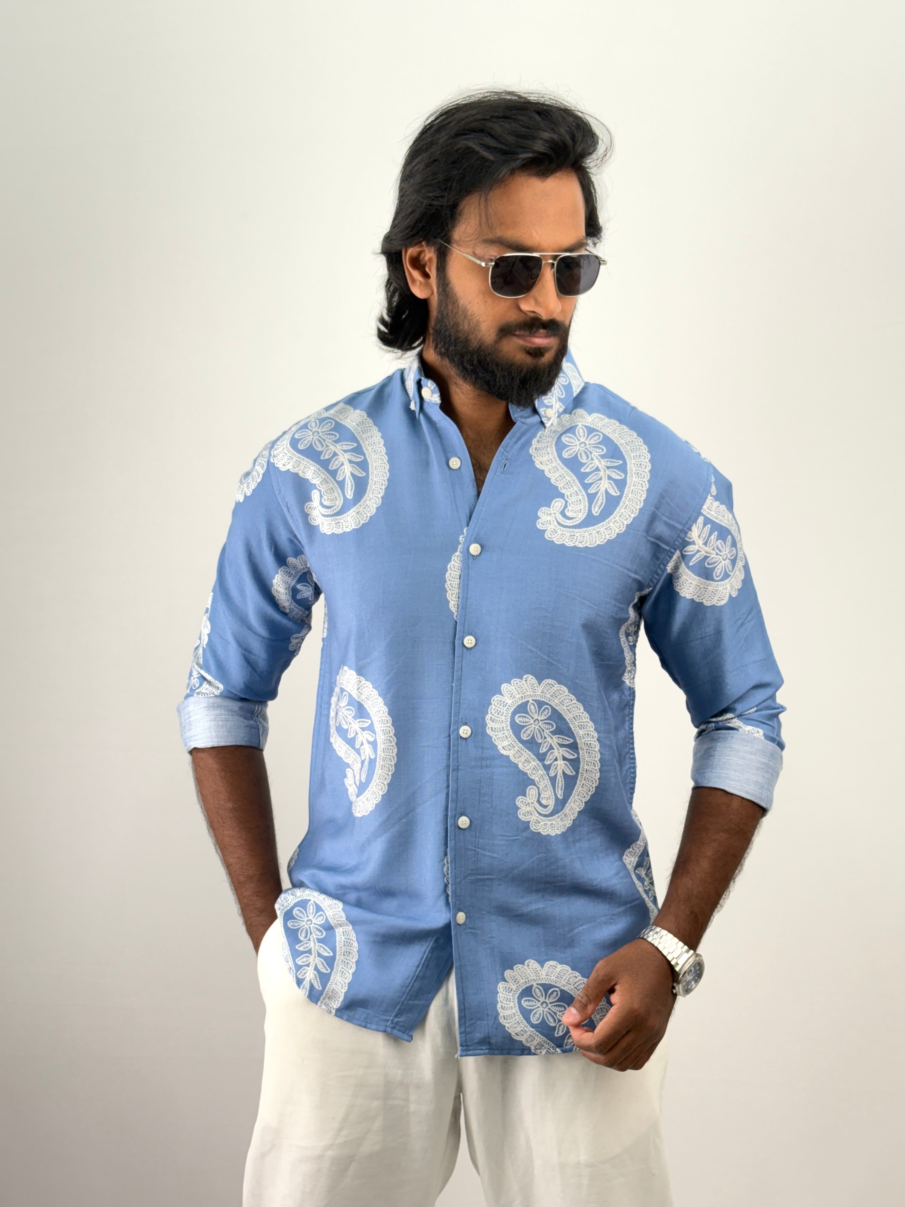 Sky Blue Printed Shirt
