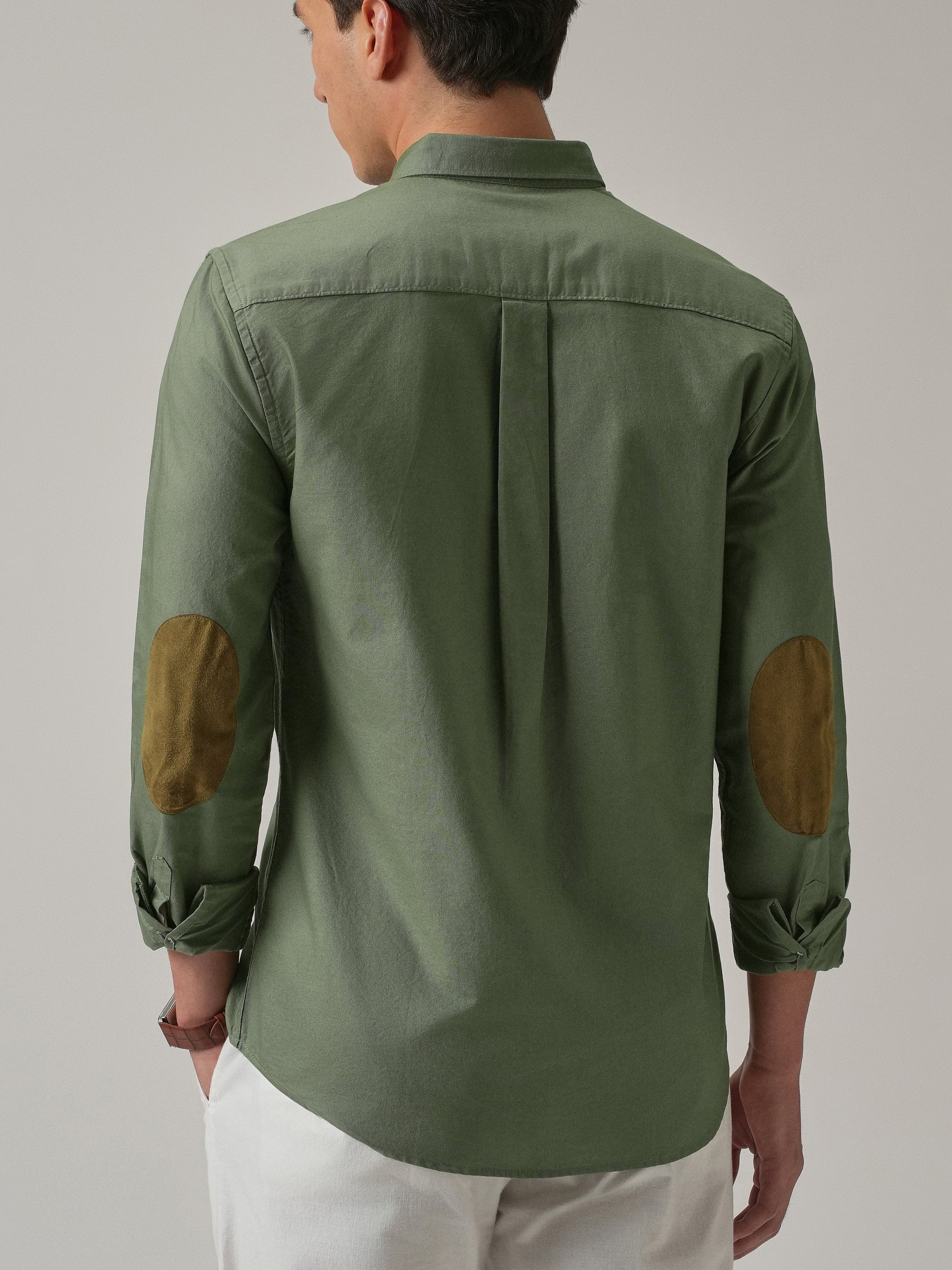 Slate Green Plain Elbow Patch Shirt