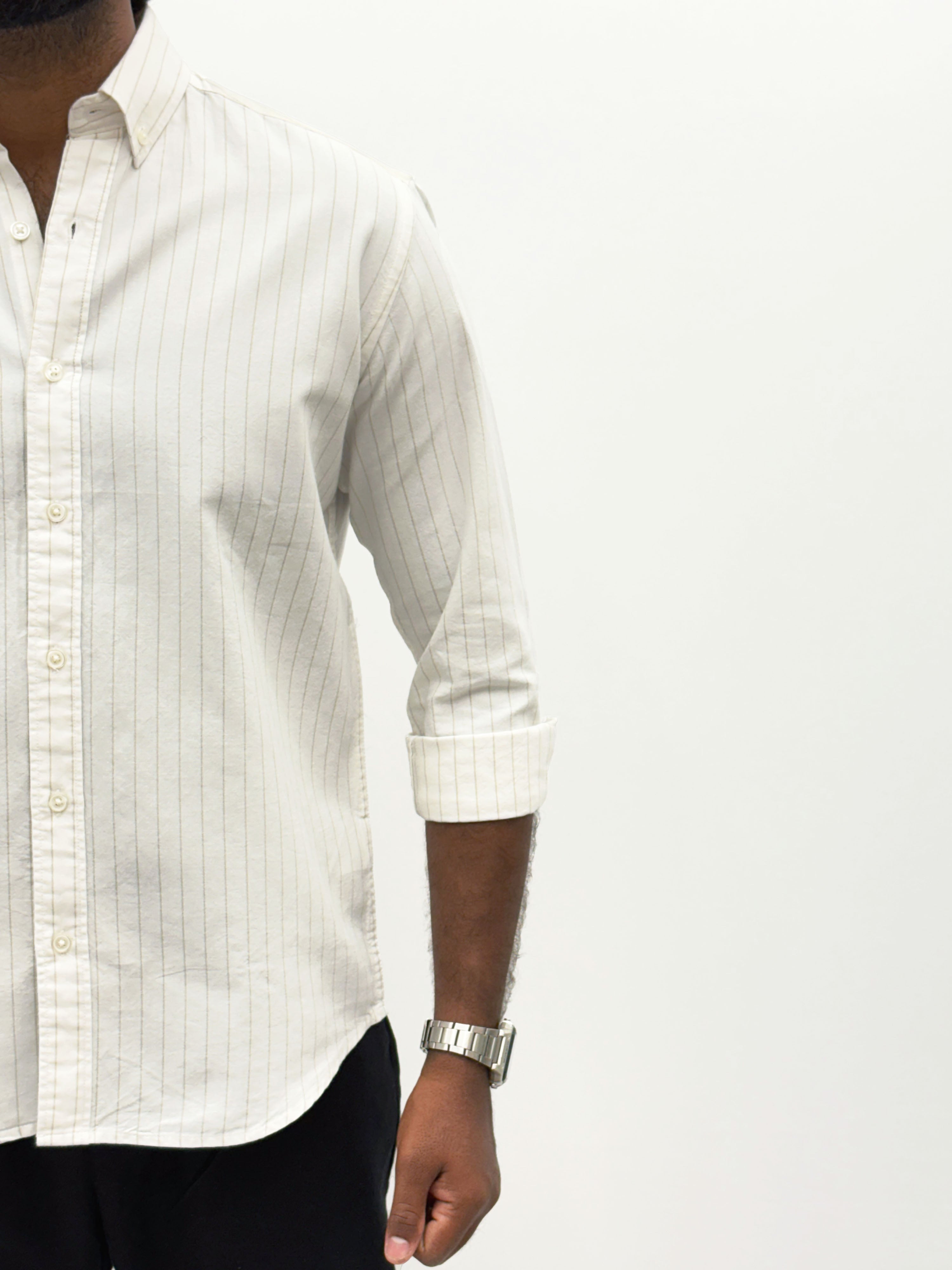 White Beige Oxford Stripe Shirt
