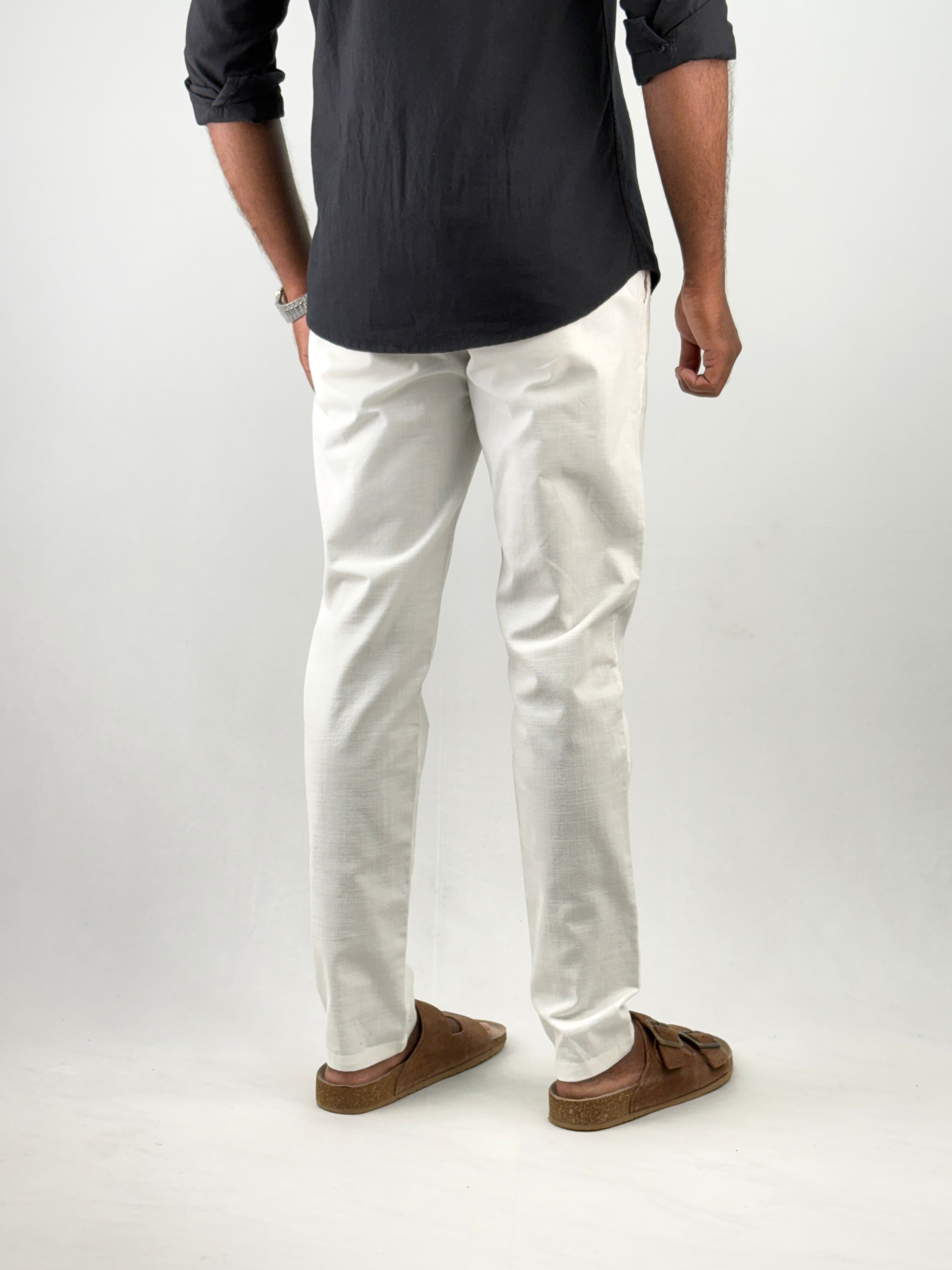 White Slim Fit Linen Pant