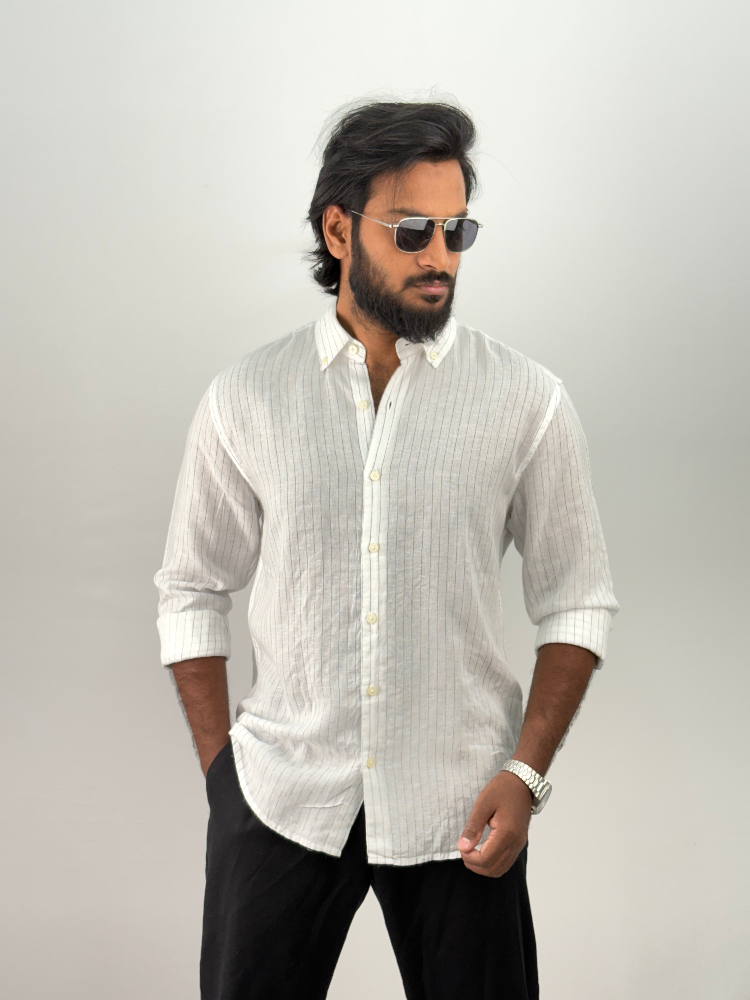 White Linen Stripe Shirt 1
