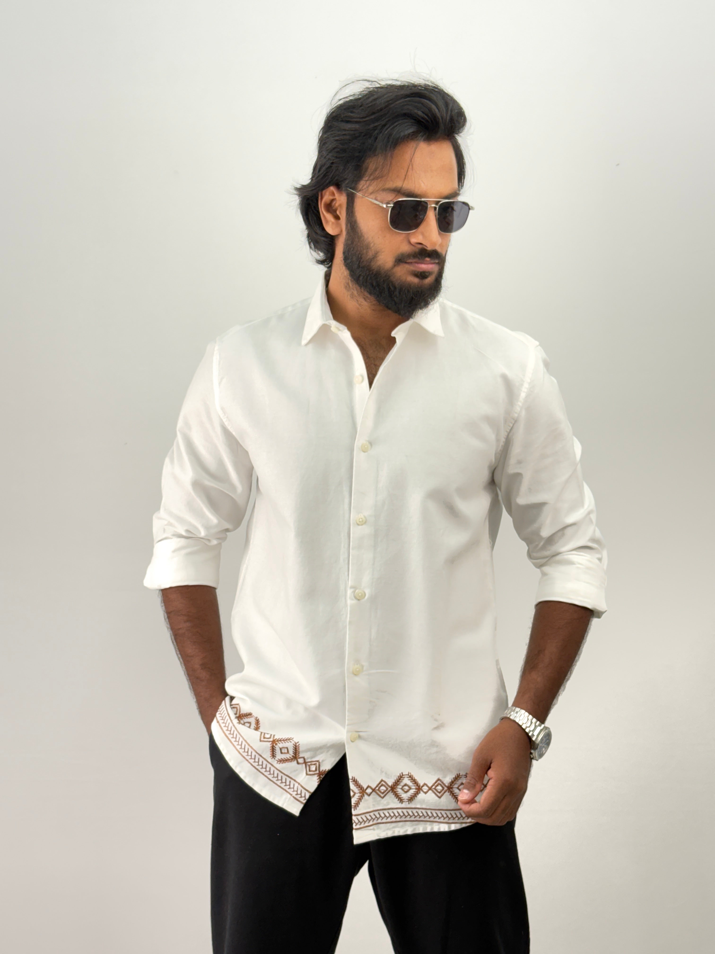 White Bottom Embroidery Shirt 1