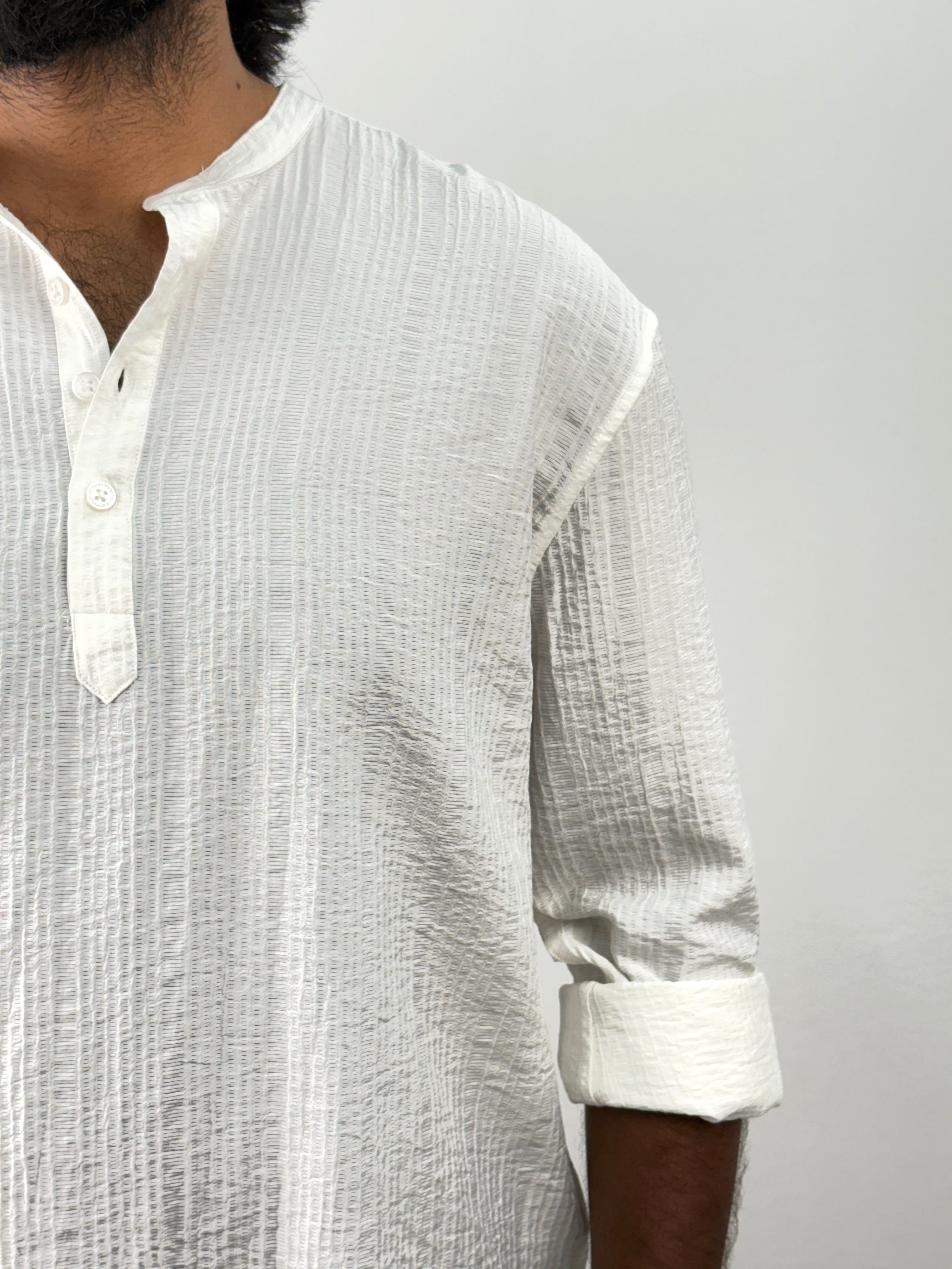 White Textured Short Kurta