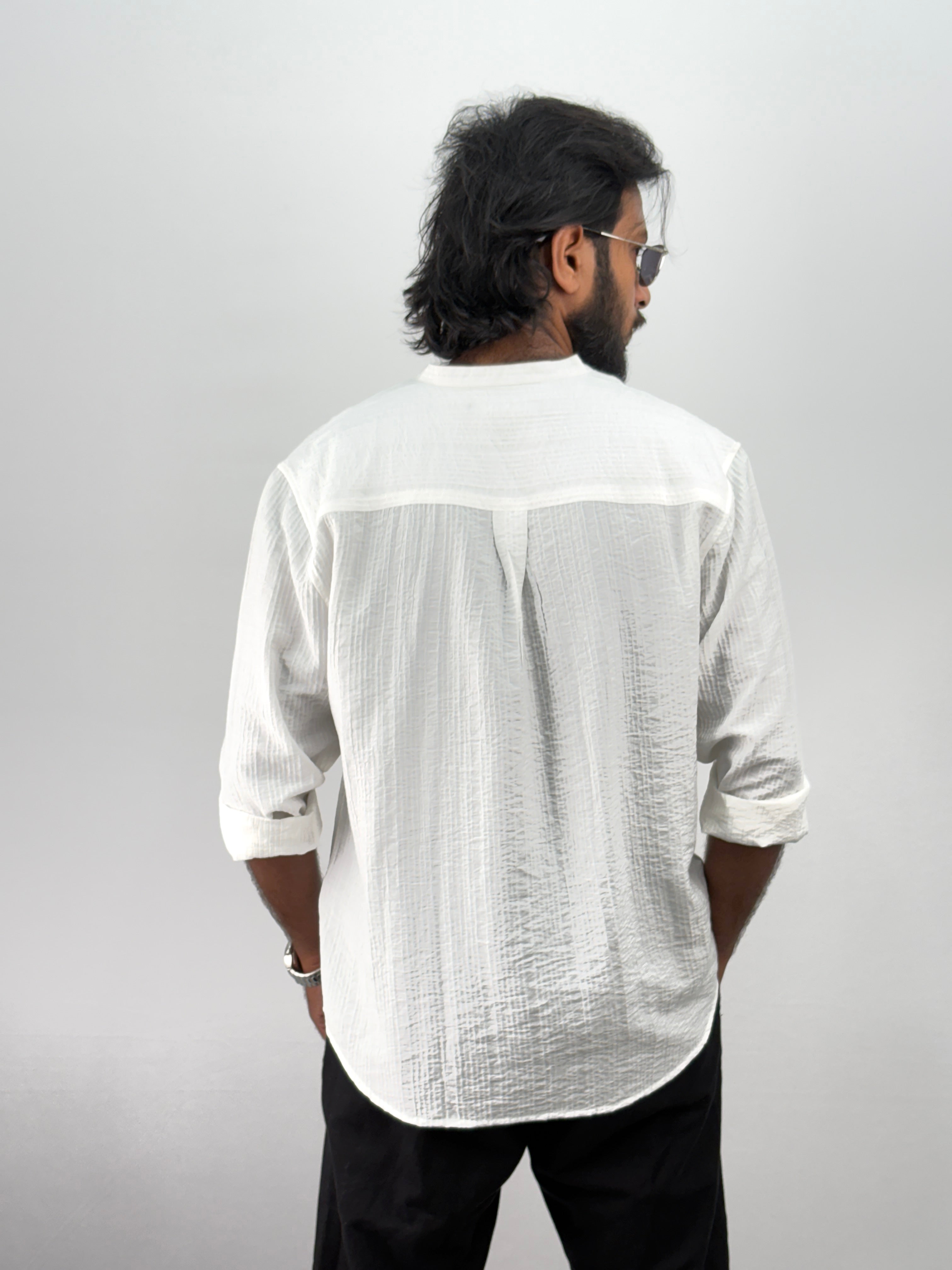 White Textured Short Kurta